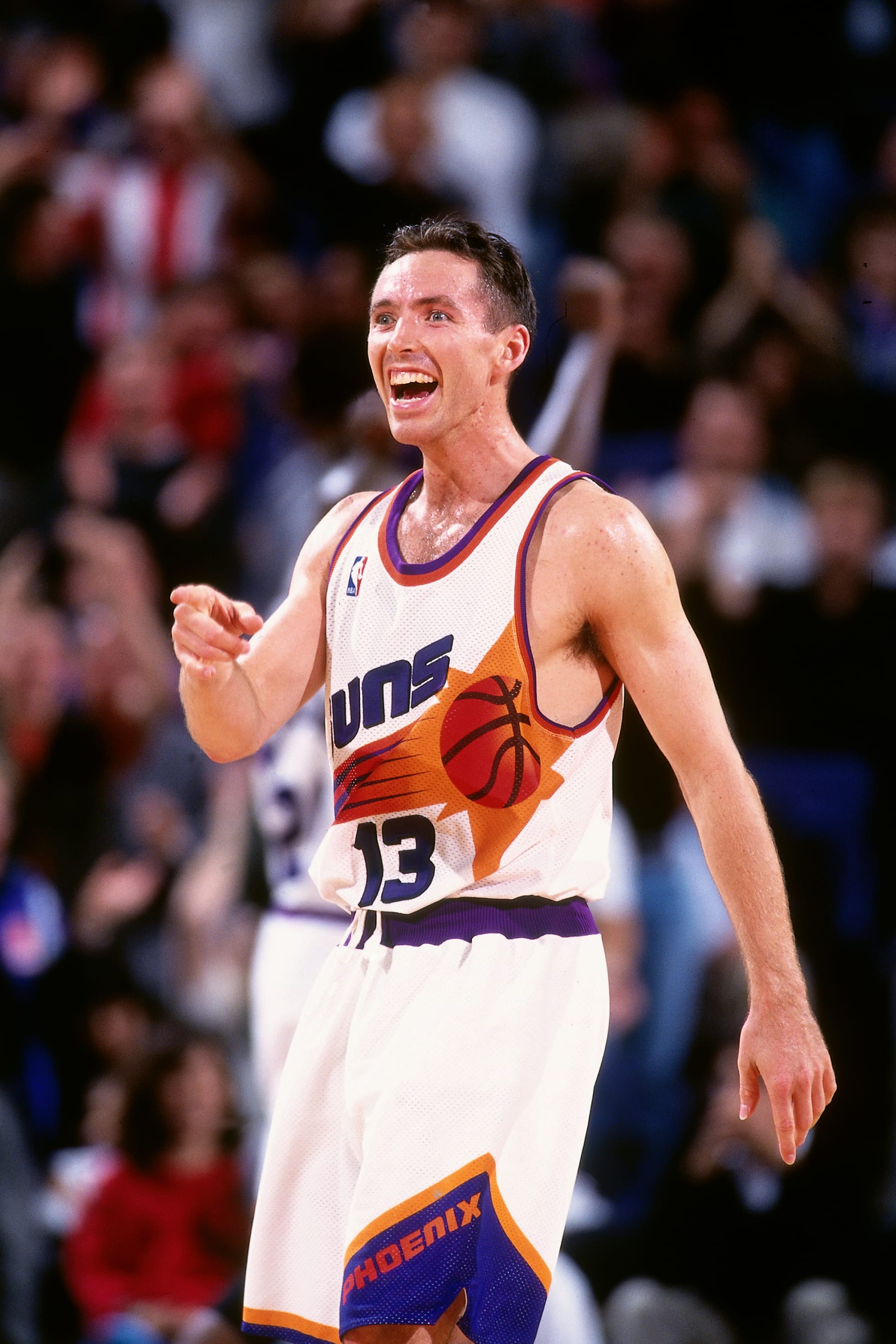 PHOENIX - DECEMBER 7: Steve Nash #13 of the Phoenix Suns smiles against the Indiana Pacers during a game played on December 7, 1997 at America West Arena in Phoenix, Arizona. NOTE TO USER: User expressly acknowledges and agrees that, by downloading and or using this photograph, User is consenting to the terms and conditions of the Getty Images License Agreement. Mandatory Copyright Notice: Copyright 1997 NBAE (Photo by Sam Forencich/NBAE via Getty Images)