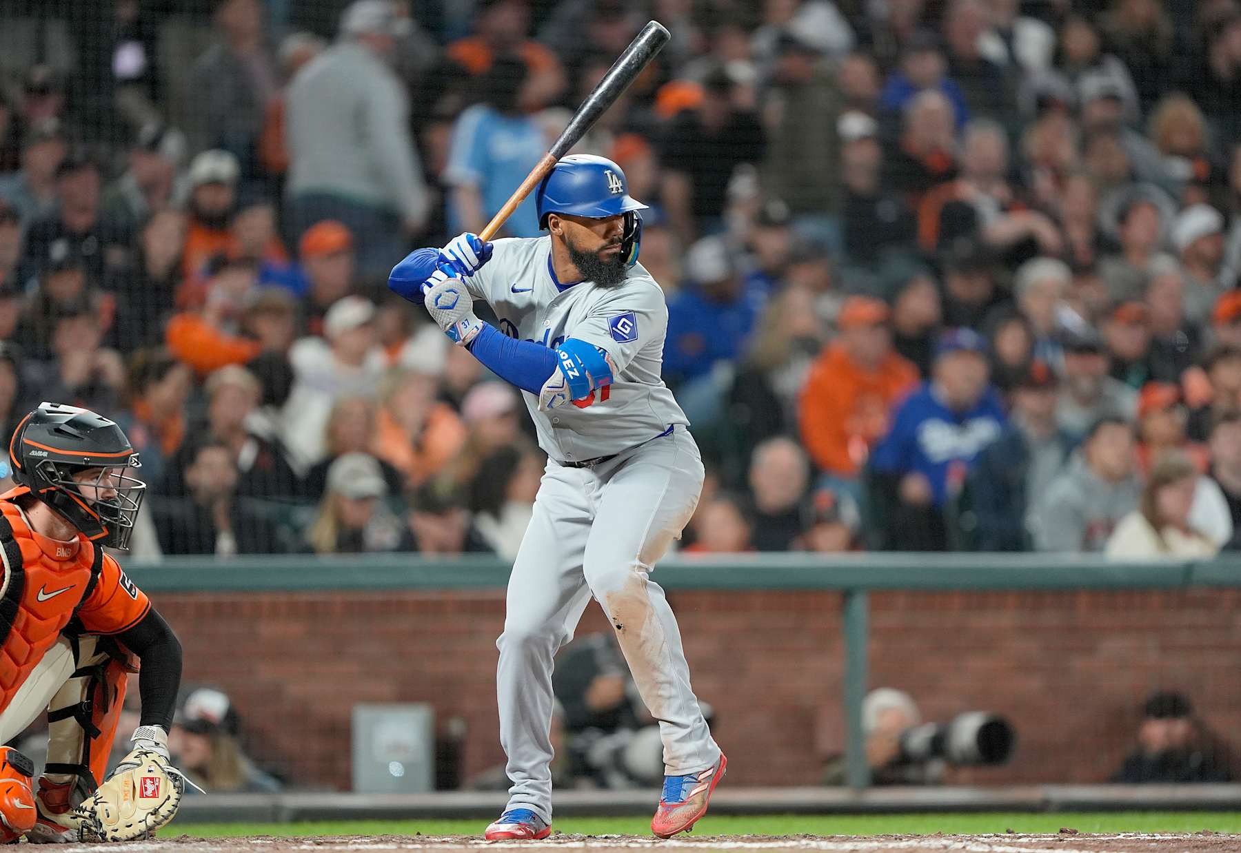 SAN FRANCISCO, CALIFORNIA - JUNE 28: Teoscar Hernández #37 of the Los Angeles Dodgers bats against the San Francisco Giants in the top of the eighth inning at Oracle Park on June 28, 2024 in San Francisco, California. (Photo by Thearon W. Henderson/Getty Images)