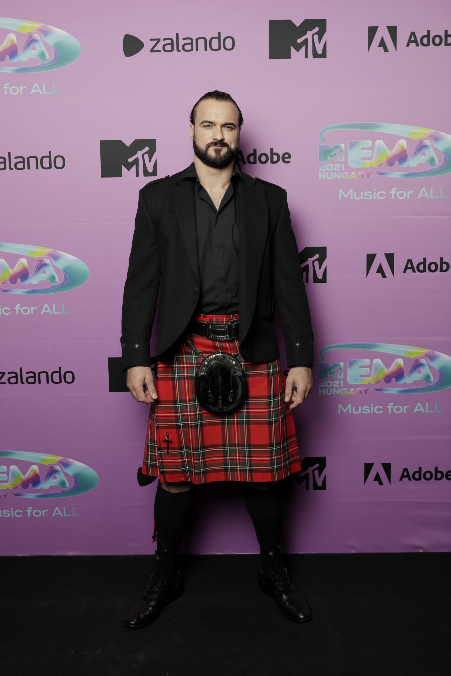 BUDAPEST, HUNGARY - NOVEMBER 14:  Drew McIntyre in the winners room during the MTV EMAs 2021 'Music for ALL' at the Papp Laszlo Budapest Sports Arena on November 14, 2021 in Budapest, Hungary. (Photo by John Phillips-Pool/Getty Images for MTV)
