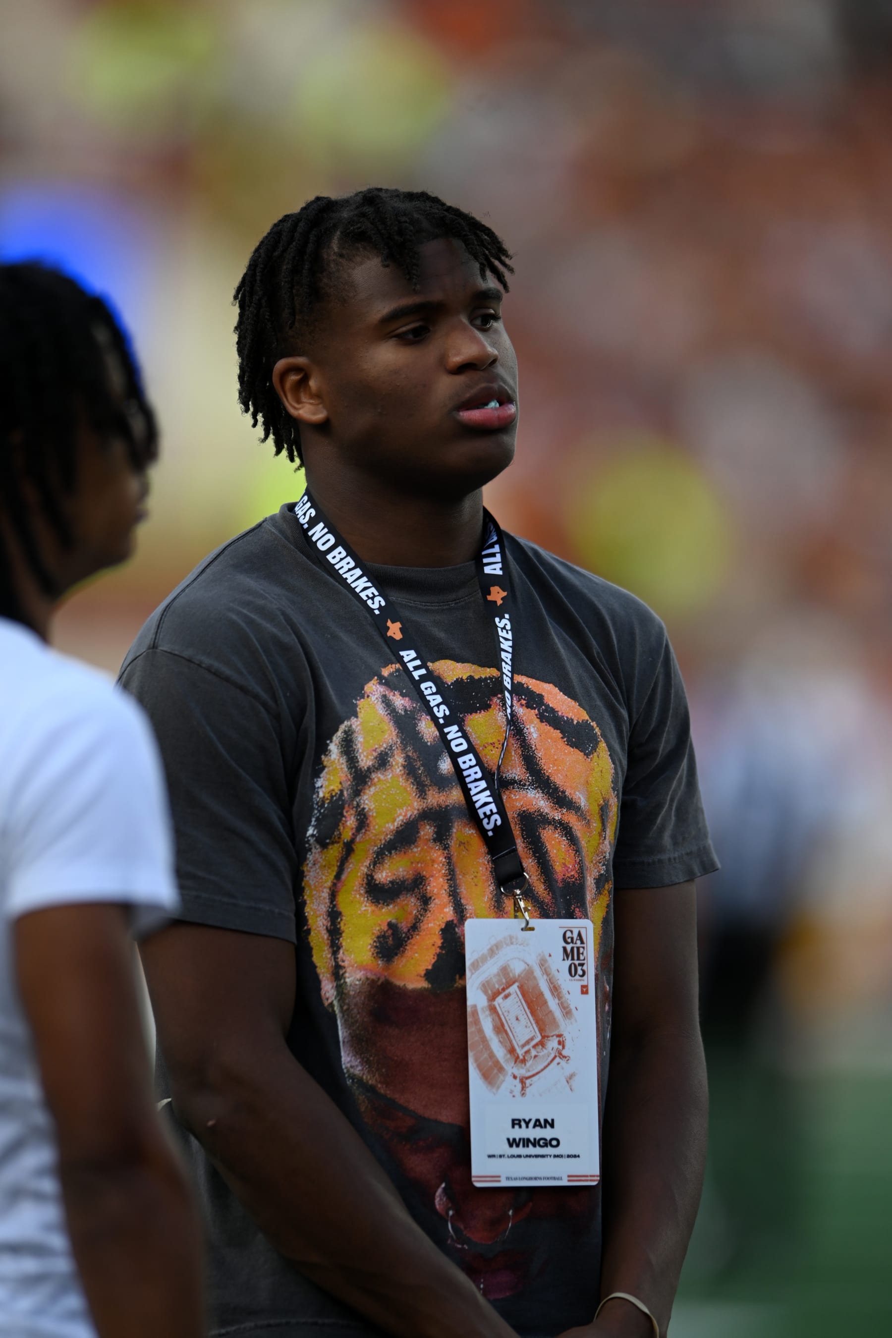 AUSTIN, TX - SEPTEMBER 16: Texas Longhorns potential recruit Ryan Wingo visits the field prior to college football game between Texas Longhorns and Wyoming Cowboys on September 16, 2023, at Darrell K Royal-Texas Memorial Stadium in Austin, TX. (Photo by John Rivera/Icon Sportswire via Getty Images)
