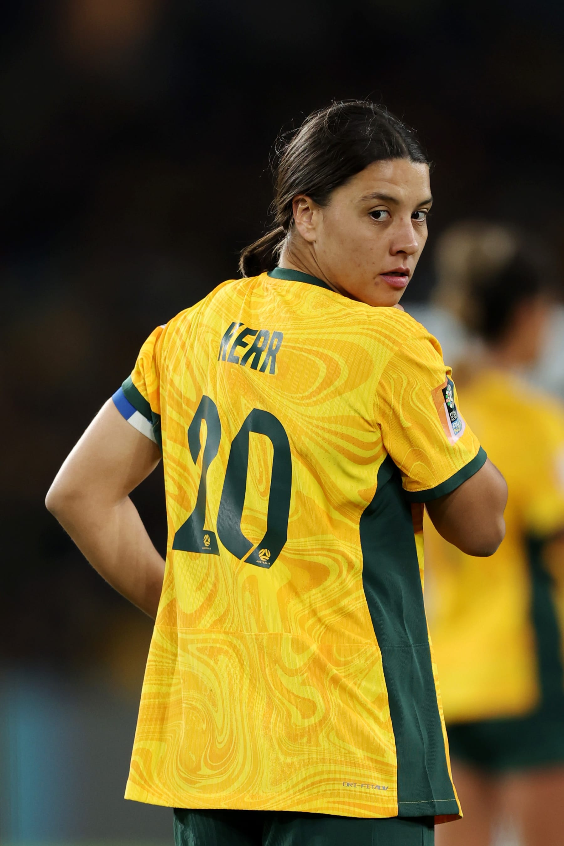 SYDNEY, AUSTRALIA - AUGUST 07: Sam Kerr of Australia is seen during the FIFA Women's World Cup Australia & New Zealand 2023 Round of 16 match between Australia and Denmark at Stadium Australia on August 07, 2023 in Sydney, Australia. (Photo by Matt King - FIFA/FIFA via Getty Images)