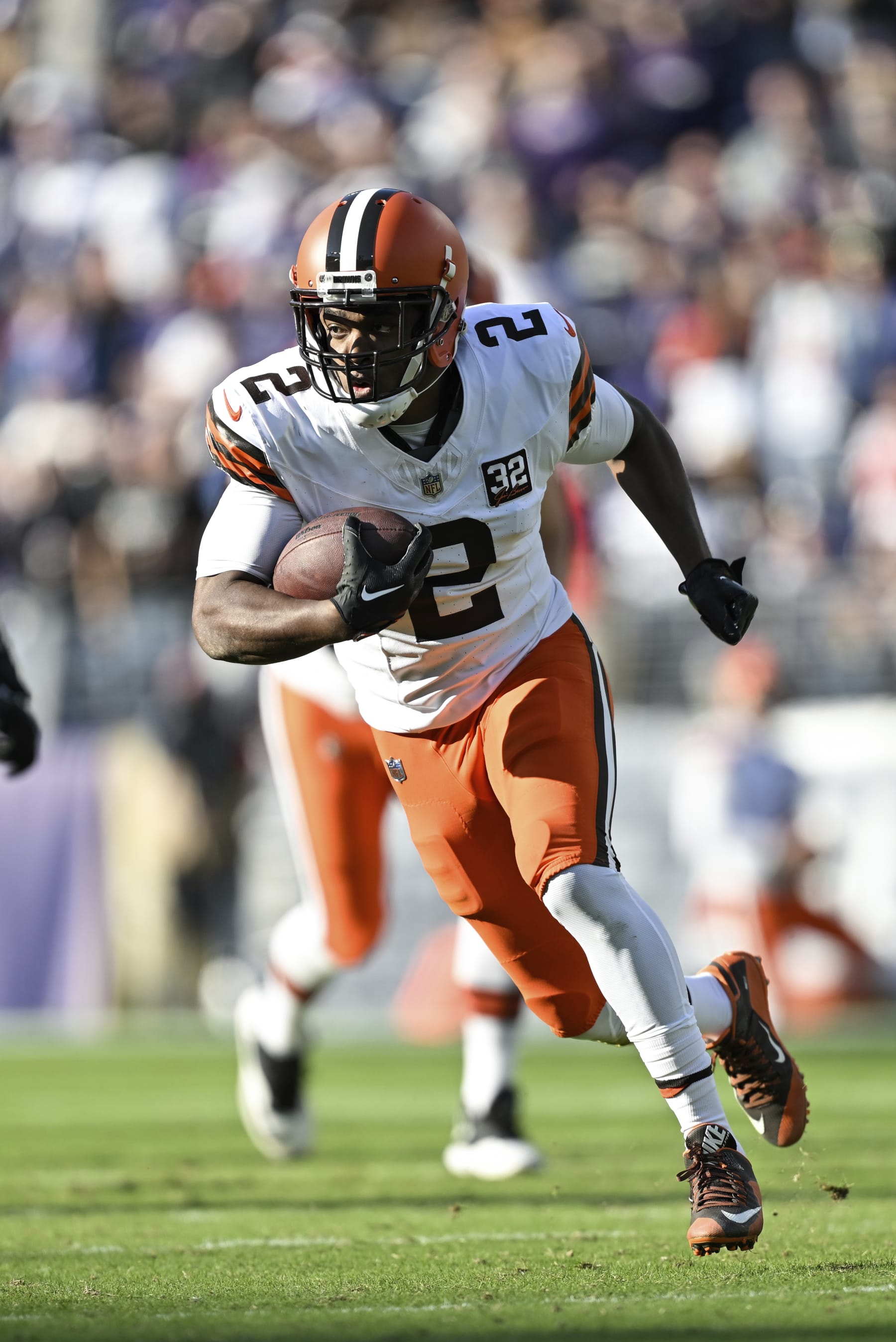 Cleveland Browns wide receiver Amari Cooper (2) runs with the ball after making a catch during the first half of an NFL football game against the Baltimore Ravens, Sunday, Nov. 12, 2023, in Baltimore. (AP Photo/Terrance Williams) Cleveland Browns wide receiver Amari Cooper (2) runs with the ball after making a catch during the first half of an NFL football game against the Baltimore Ravens, Sunday, Nov. 12, 2023, in Baltimore. (AP Photo/Terrance Williams)
