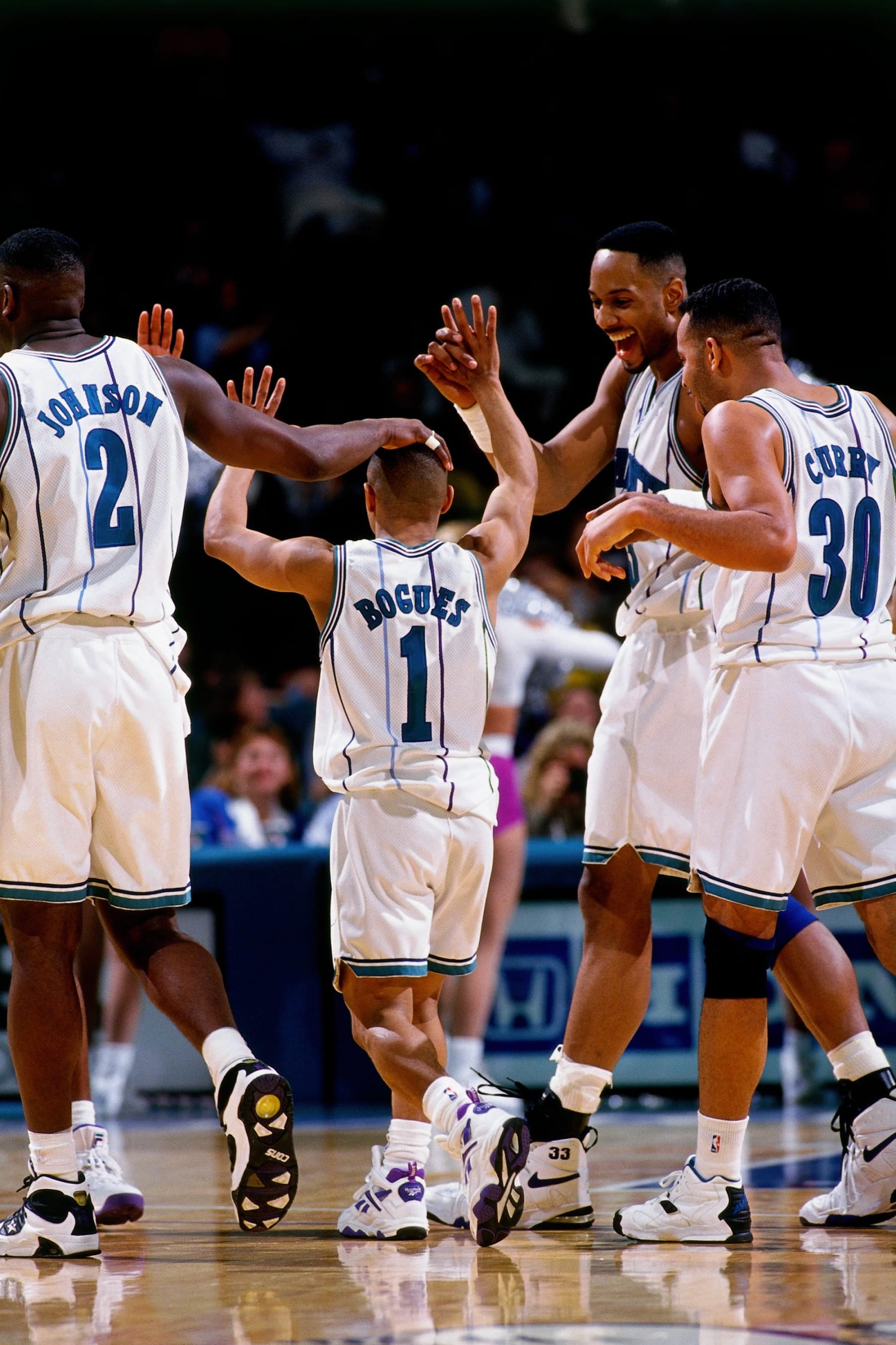 Larry Johnson, Muggsy Bogues, Alonzo Mourning and Dell Curry