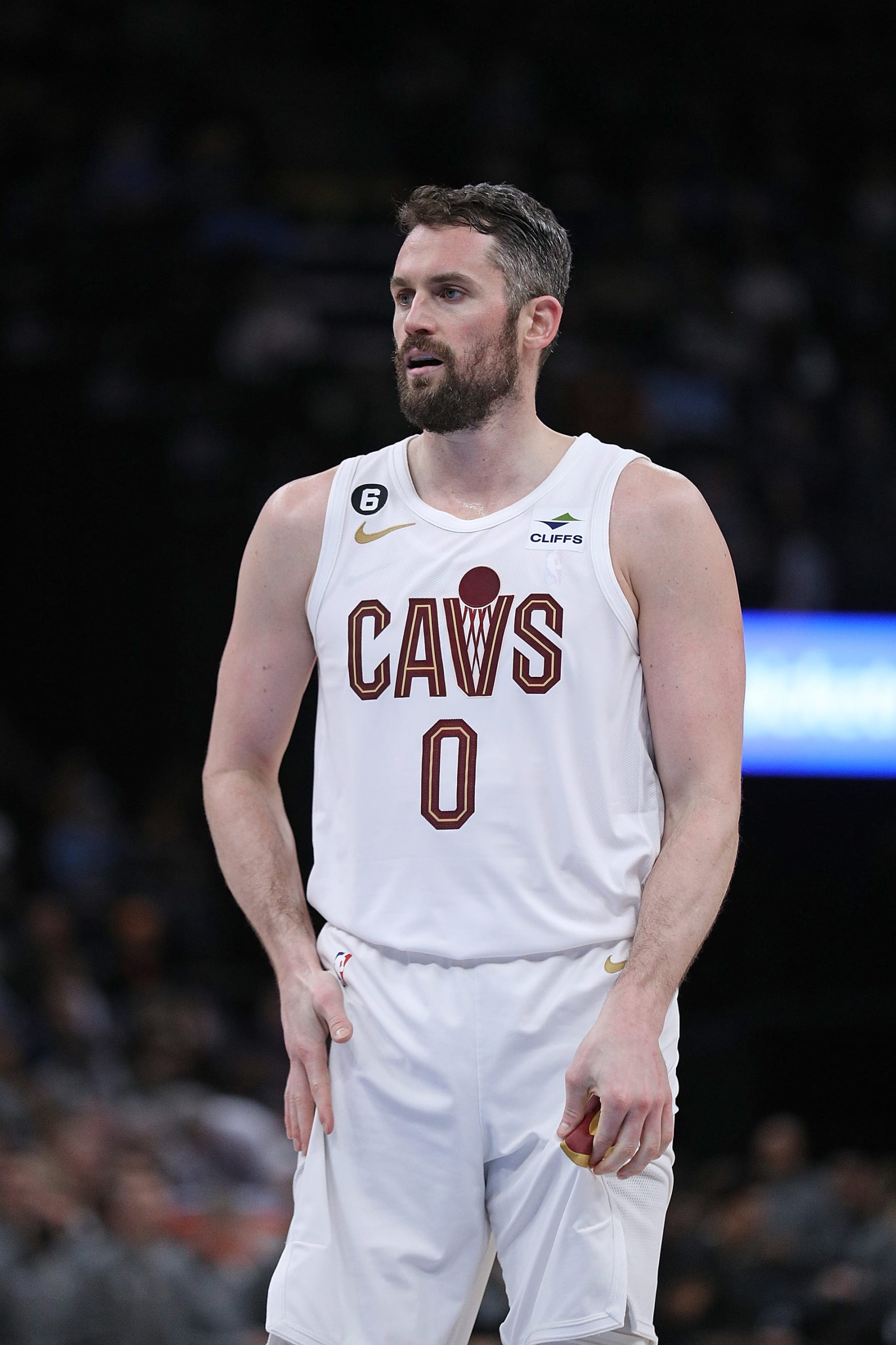 MEMPHIS, TENNESSEE - JANUARY 18: Kevin Love #0 of the Cleveland Cavaliers during the game against the Memphis Grizzlies at FedExForum on January 18, 2023 in Memphis, Tennessee. NOTE TO USER: User expressly acknowledges and agrees that, by downloading and or using this photograph, User is consenting to the terms and conditions of the Getty Images License Agreement. (Photo by Justin Ford/Getty Images)