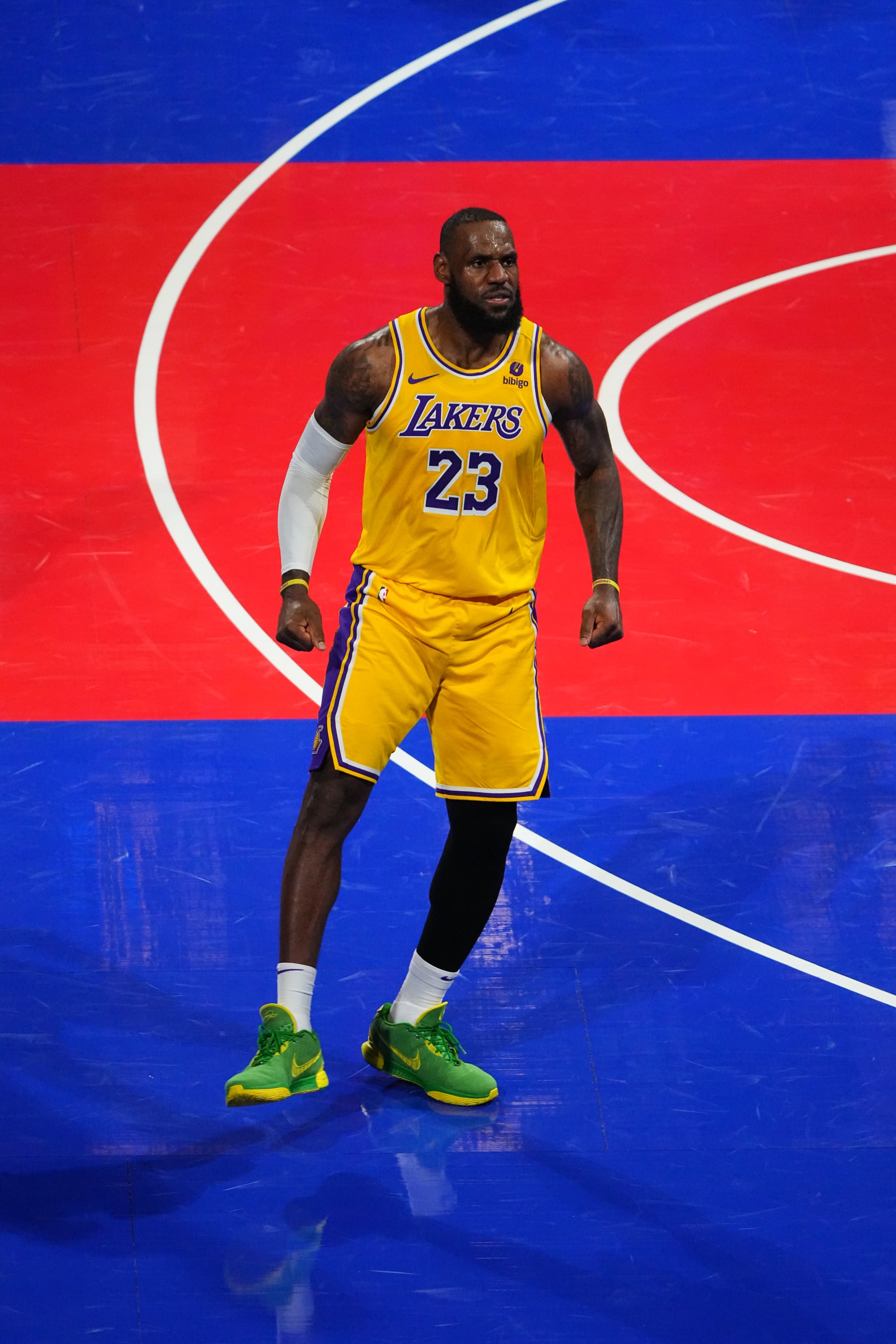 LAS VEGAS, NV - DECEMBER 9:  LeBron James #23 of the Los Angeles Lakers looks on during the game against the Indiana Pacers during the In-Season Tournament Championship game on December 9, 2023 at T-Mobile Arena in Las Vegas, Nevada. NOTE TO USER: User expressly acknowledges and agrees that, by downloading and or using this photograph, User is consenting to the terms and conditions of the Getty Images License Agreement. Mandatory Copyright Notice: Copyright 2023 NBAE (Photo by Garrett Ellwood/NBAE via Getty Images)