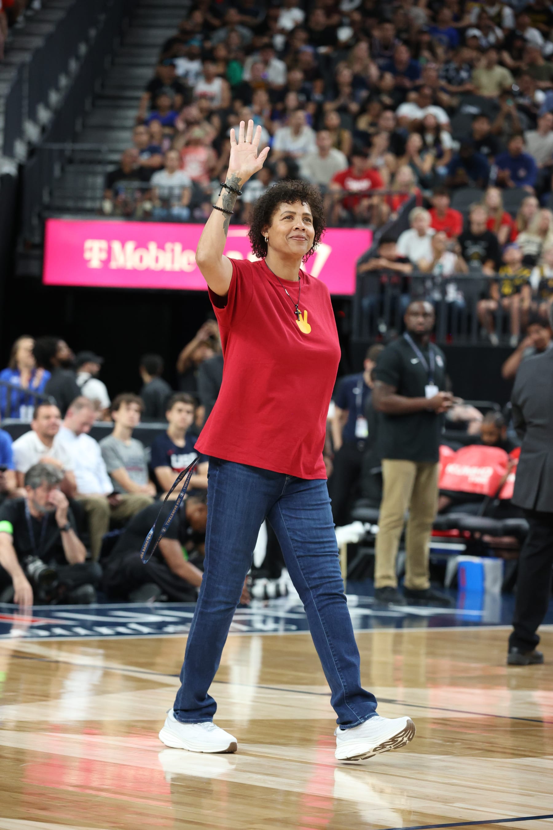 LAS VEGAS, NV - JULY 10: Cheryl Miller looks on during the game between Team USA and Team Canada on July 10, 2024 at the T-Mobile Arena in Las Vegas, Nevada. NOTE TO USER: User expressly acknowledges and agrees that, by downloading and/or using this Photograph, user is consenting to the terms and conditions of the Getty Images License Agreement. Mandatory Copyright Notice: Copyright 2024 NBAE (Photo by Nathaniel S. Butler/NBAE via Getty Images)