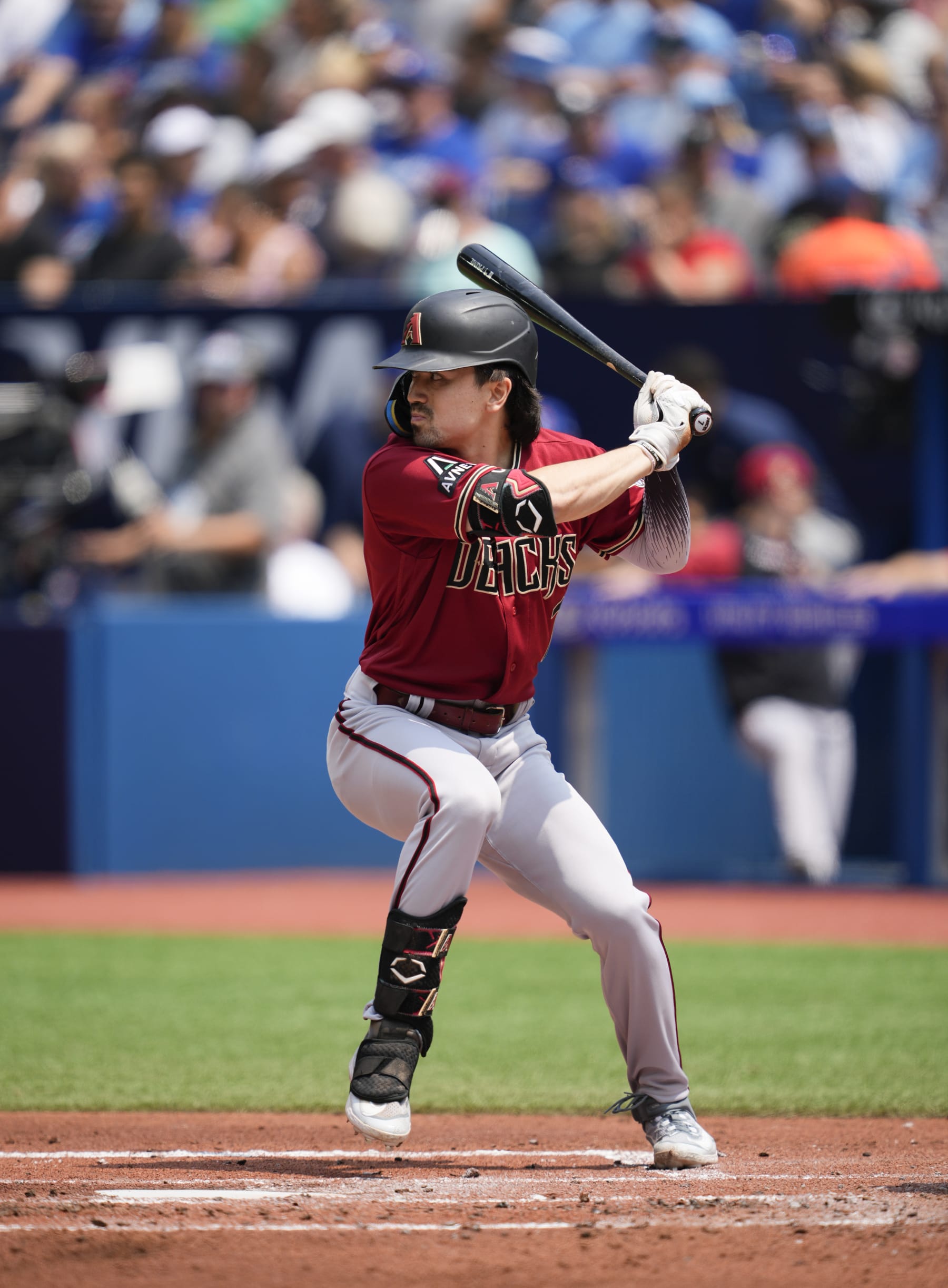 TORONTO, ON - JULY 16: Corbin Carroll #7 of Arizona Diamondbacks swings against the Toronto Blue Jays during the second inning in their MLB game at the Rogers Centre on July 16, 2023 in Toronto, Ontario, Canada. (Photo by Mark Blinch/Getty Images)