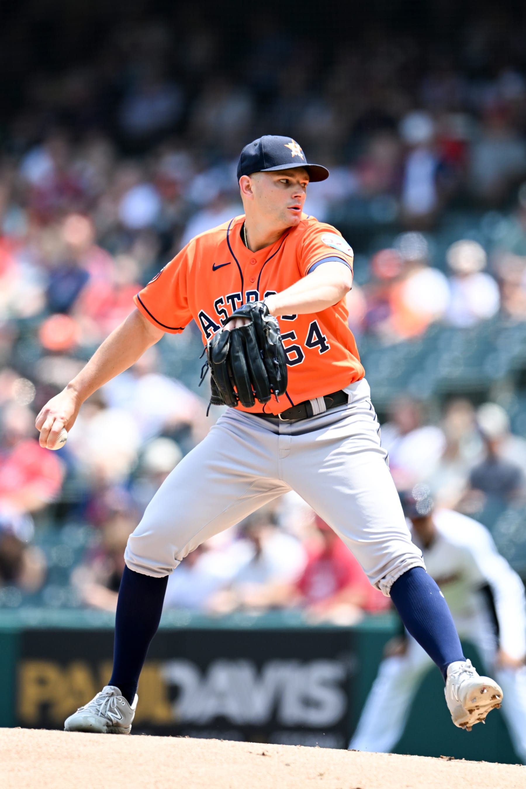 CLEVELAND, OHIO - JUNE 11: Starting pitcher Brandon Bielak #64 of the Houston Astros pitches during the first inning against the Cleveland Guardians at Progressive Field on June 11, 2023 in Cleveland, Ohio. (Photo by Nick Cammett/Getty Images)