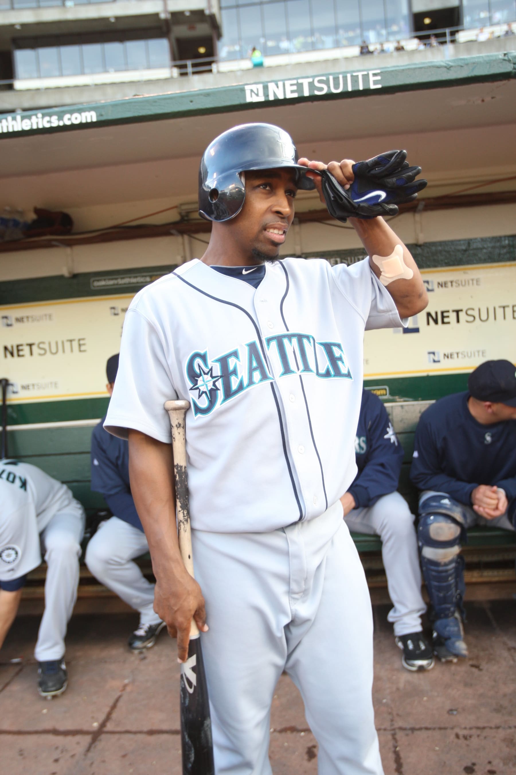 OAKLAND, CA - MAY 18: Chone Figgins #9 of the Seattle Mariners standing in the dugout prior to the game against the Oakland Athletics at the Oakland Coliseum on May 18, 2010 in Oakland, California. The Athletics defeated the Mariners 6-5. (Photo by Michael Zagaris/Getty Images) 