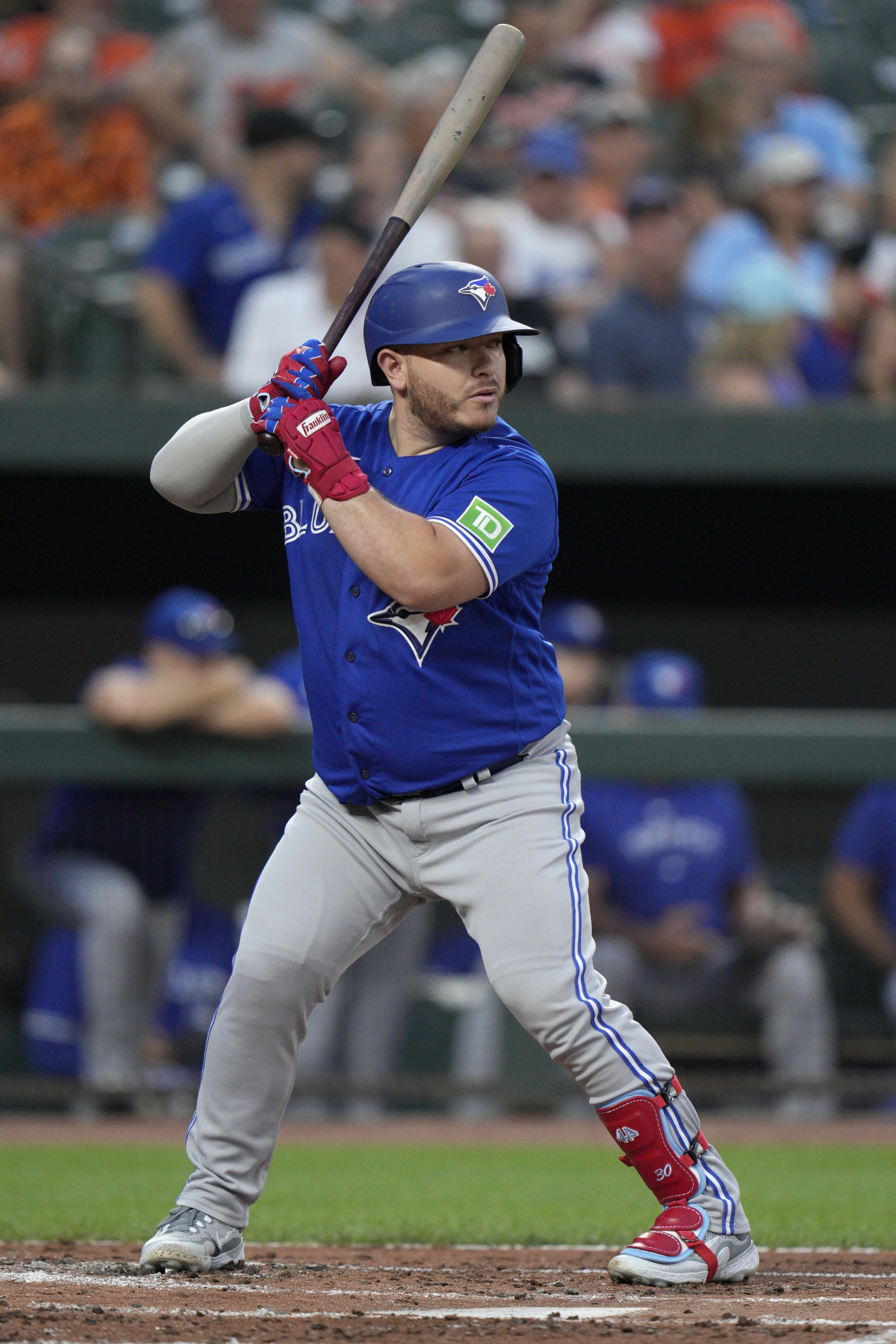 BALTIMORE, MARYLAND - AUGUST 23: Alejandro Kirk #30 of the Toronto Blue Jays bats against the Baltimore Orioles during the second inning at Oriole Park at Camden Yards on August 23, 2023 in Baltimore, Maryland. (Photo by Jess Rapfogel/Getty Images)