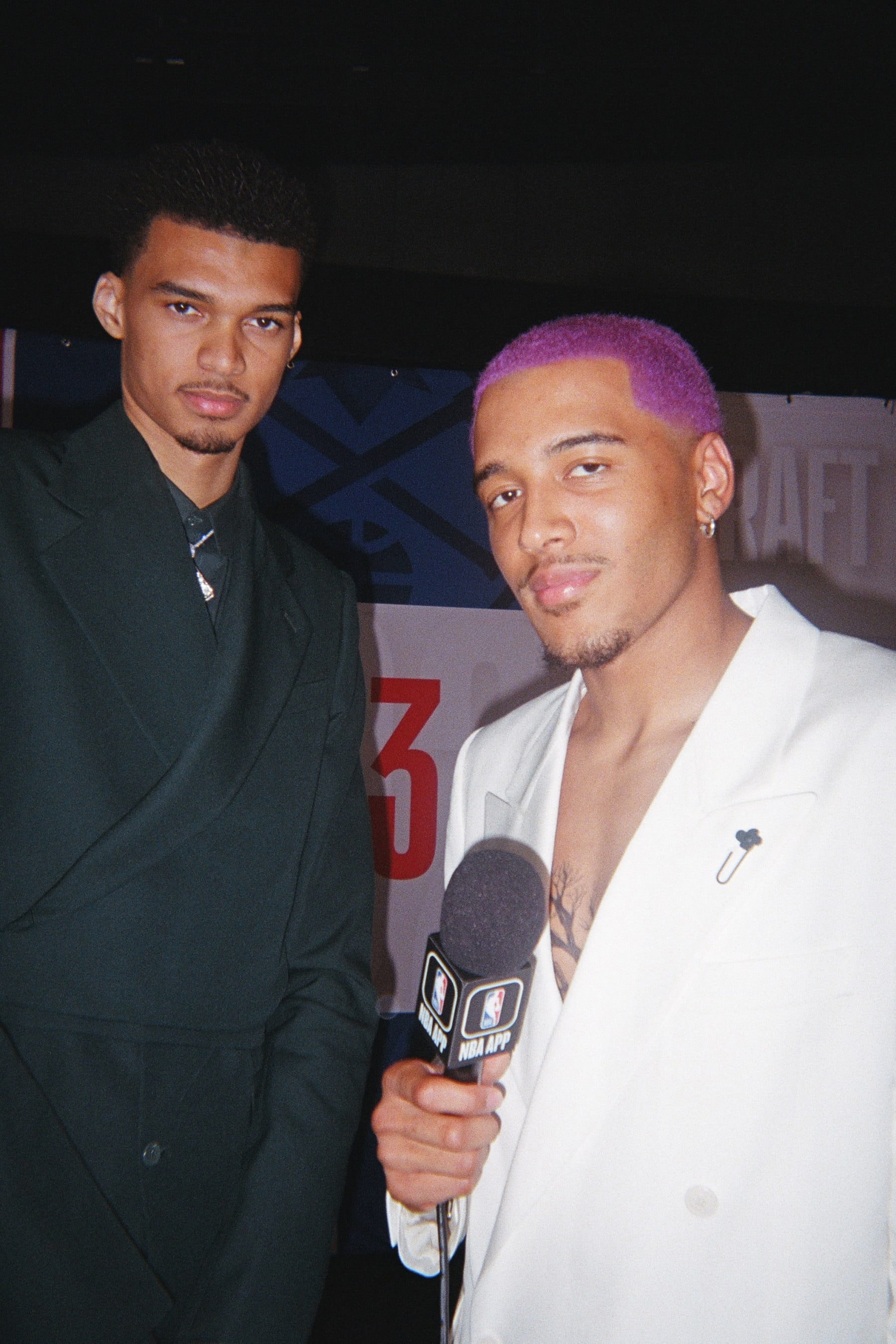 BROOKLYN, NY - JUNE 22: Victor Wembanyama and Jeremy Sochan during the 2023 NBA Draft on June 22, 2023 at Barclays Center in Brooklyn, New York. NOTE TO USER: User expressly acknowledges and agrees that, by downloading and or using this photograph, User is consenting to the terms and conditions of the Getty Images License Agreement. Mandatory Copyright Notice: Copyright 2023 NBAE (Photo by Jenny Fischer/NBAE via Getty Images)