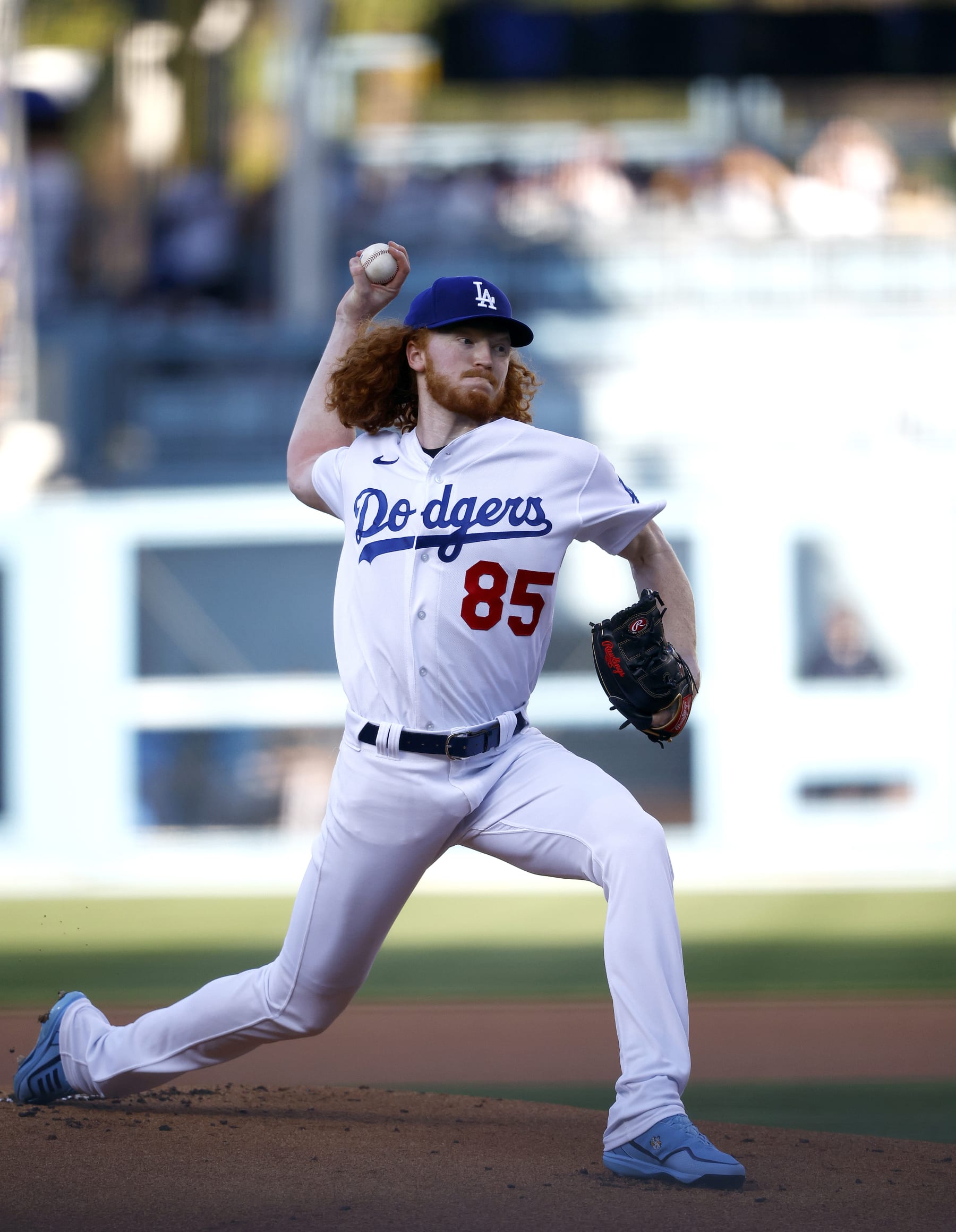 LOS ANGELES, CALIFORNIA - AUGUST 20: Dustin May #85 of the Los Angeles Dodgers throws against the Miami Marlins in the first inning at Dodger Stadium on August 20, 2022 in Los Angeles, California. (Photo by Ronald Martinez/Getty Images) LOS ANGELES, CALIFORNIA - AUGUST 20: Dustin May #85 of the Los Angeles Dodgers throws against the Miami Marlins in the first inning at Dodger Stadium on August 20, 2022 in Los Angeles, California. (Photo by Ronald Martinez/Getty Images)