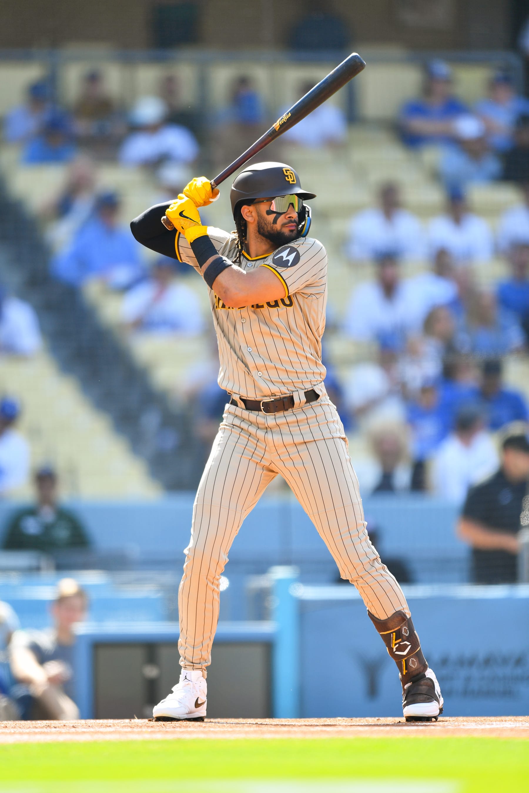 LOS ANGELES, CA - MAY 13: San Diego Padres right fielder Fernando Tatis Jr. (23) at bat during the MLB game between the San Diego Padres and the Los Angeles Dodgers on May 13, 2023 at Dodger Stadium in Los Angeles, CA. (Photo by Brian Rothmuller/Icon Sportswire via Getty Images)
