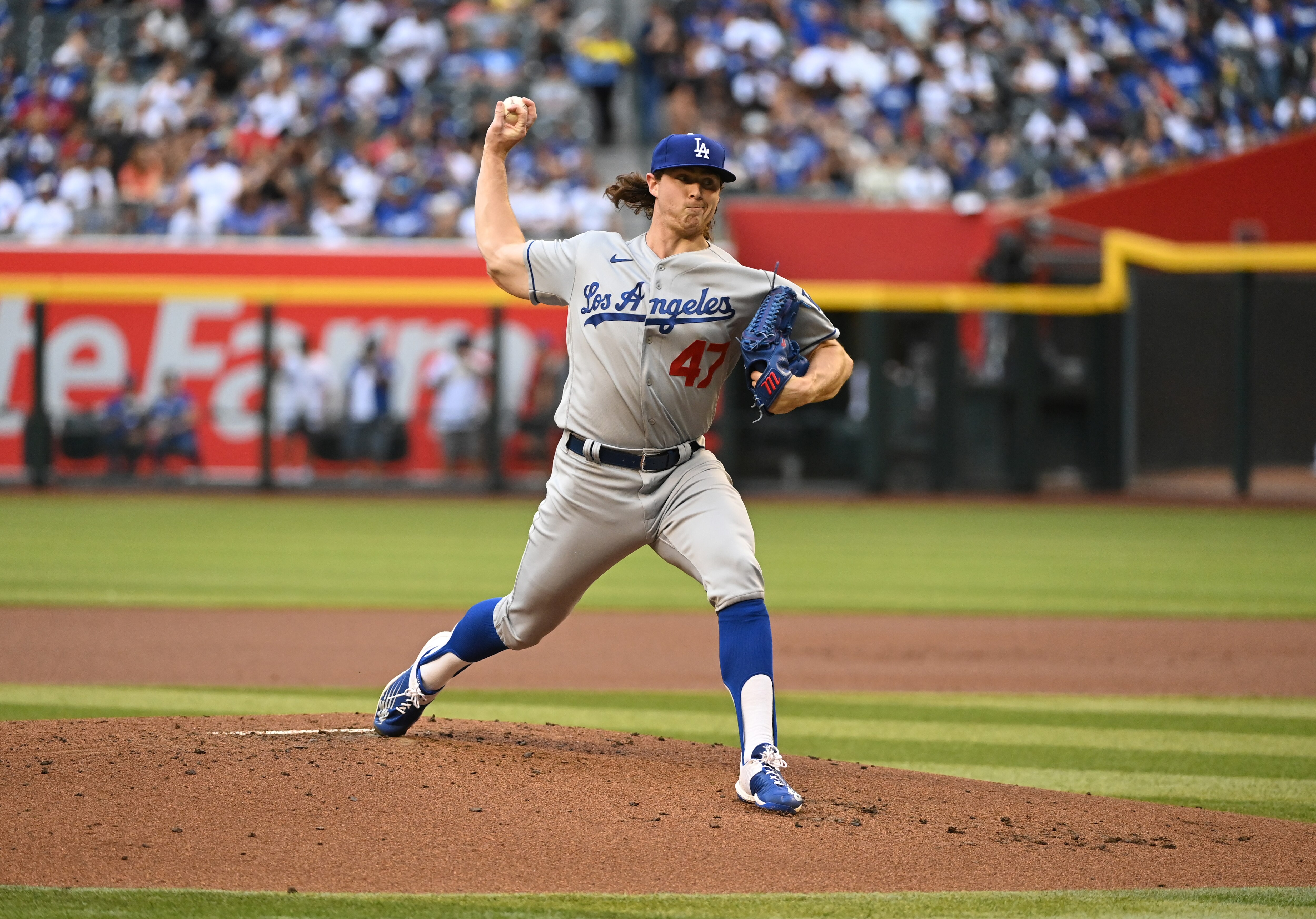 PHOENIX, ARIZONA - MAY 27: Ryan Pepiot #47 of the Los Angeles Dodgers delivers a pitch against the Arizona Diamondbacks at Chase Field on May 27, 2022 in Phoenix, Arizona. (Photo by Norm Hall/Getty Images)
