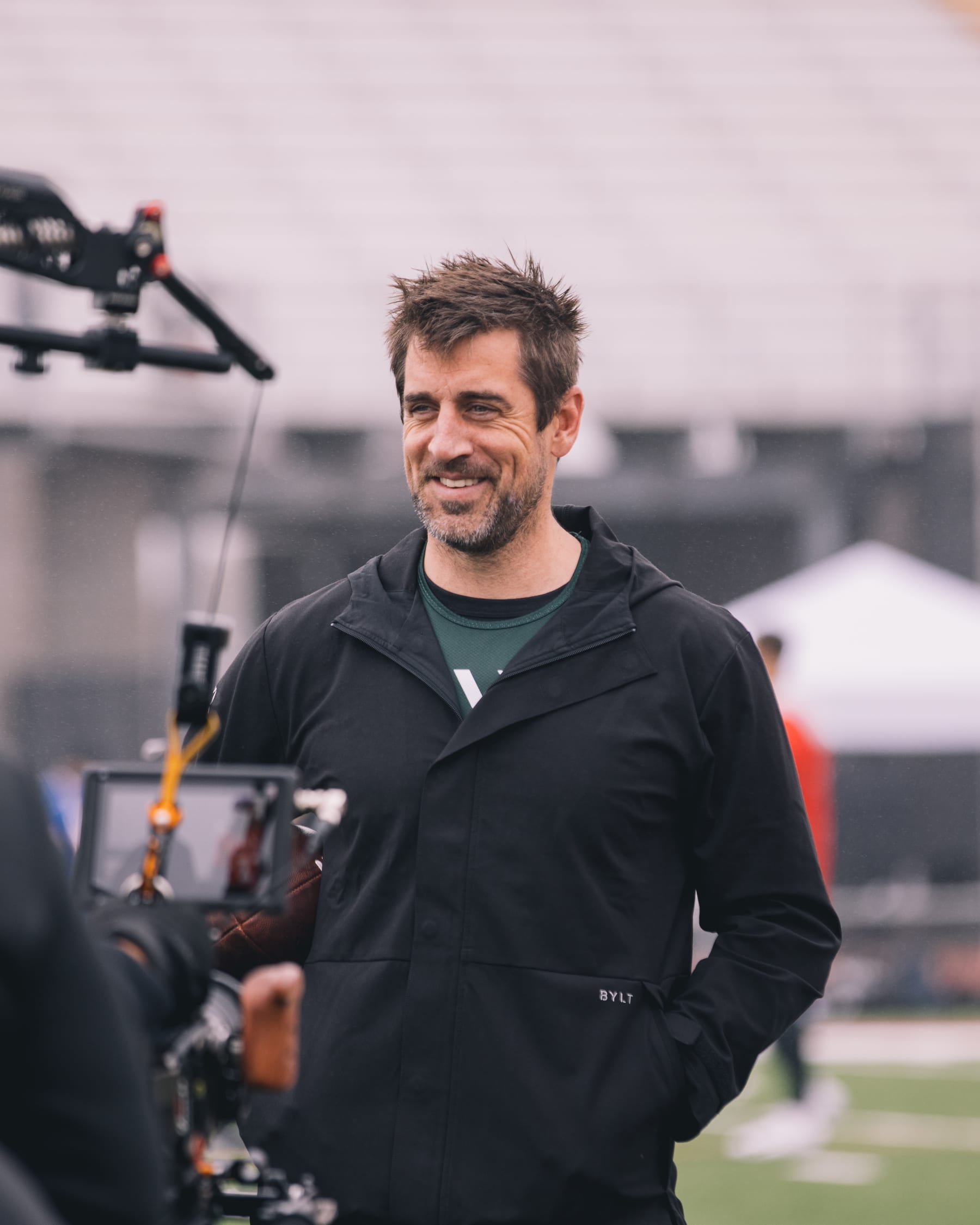 ORANGE COUNTY, CA - MARCH 11: Quarterback Aaron Rodgers at Celebrity Flag Football Charity Event at Saddleback College on March 11, 2023 in Orange County, CA. (Photo by Aubrey Lao /Getty Images)