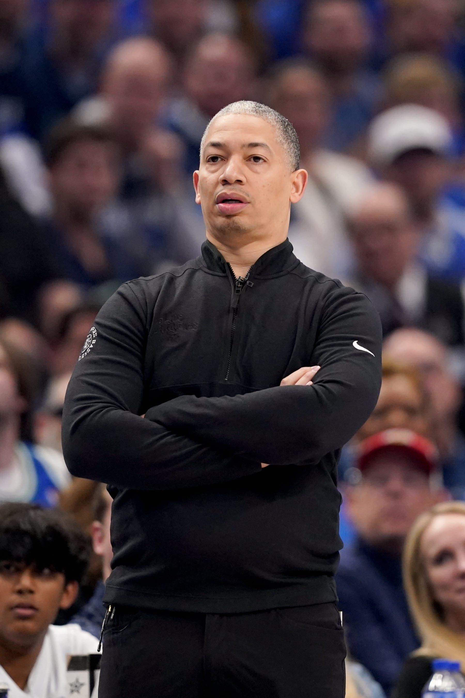 DALLAS, TEXAS - APRIL 26: Head coach Tyronn Lue of the Los Angeles Clippers watches play during the first half of game three of the Western Conference First Round Playoffs against the Dallas Mavericks at American Airlines Center on April 26, 2024 in Dallas, Texas. NOTE TO USER: User expressly acknowledges and agrees that, by downloading and or using this photograph, User is consenting to the terms and conditions of the Getty Images License Agreement. (Photo by Sam Hodde/Getty Images)