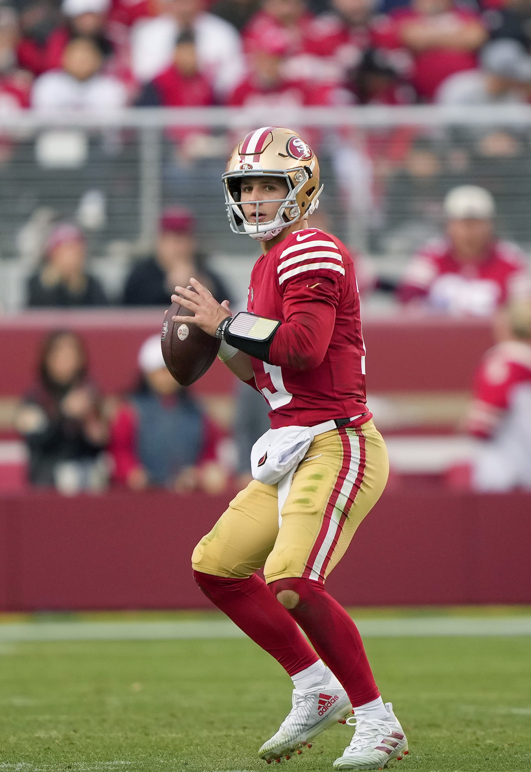 SANTA CLARA, CALIFORNIA - DECEMBER 10: Brock Purdy #13 of the San Francisco 49ers drops back to pass against the Seattle Seahawks during the fourth quarter of an NFL football game at Levi's Stadium on December 10, 2023 in Santa Clara, California. (Photo by Thearon W. Henderson/Getty Images)