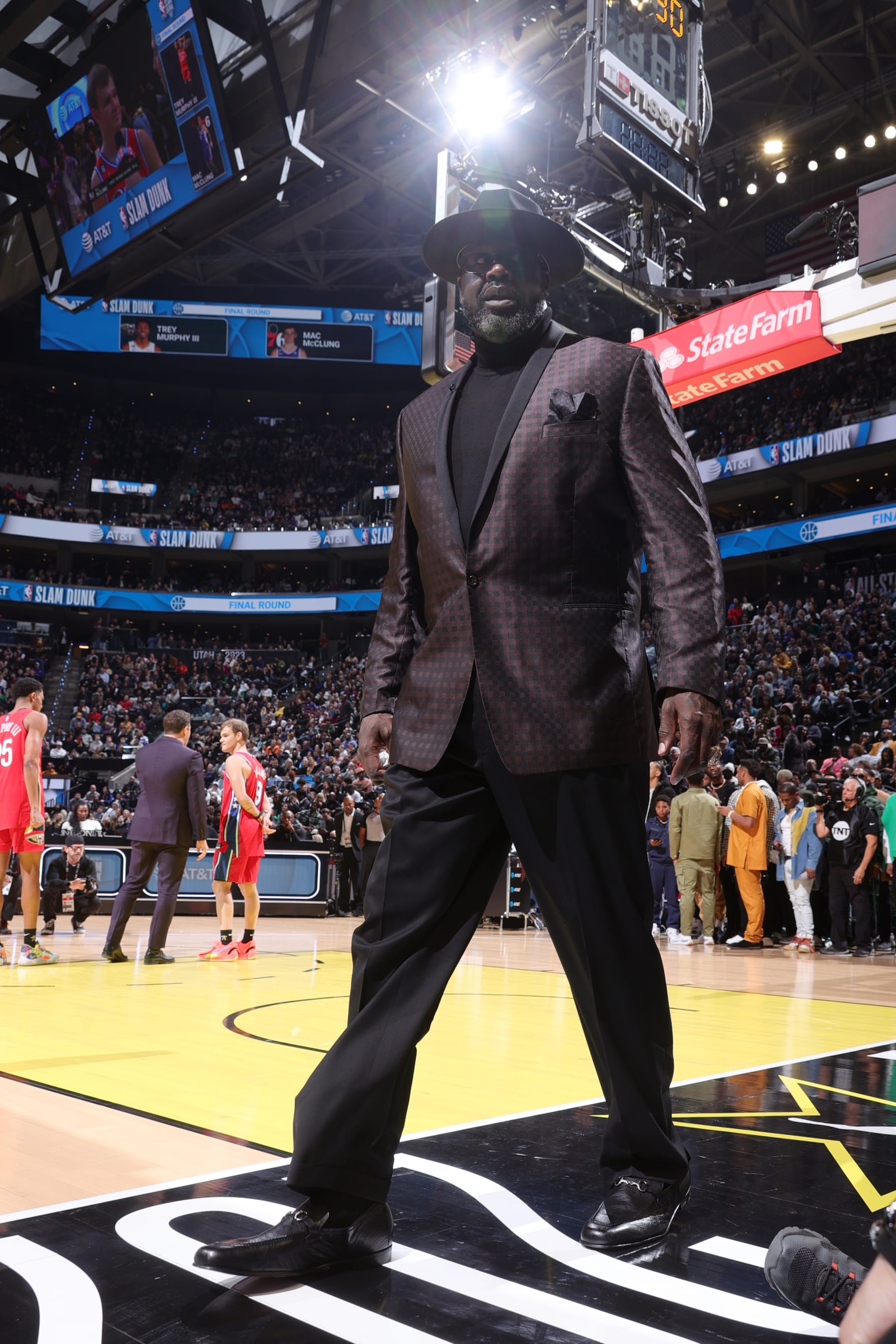 SALT LAKE CITY, UT - FEBRUARY 18: Shaquille O'Neal looks on during the AT&T Slam Dunk Contest as part of 2023 NBA All Star Weekend on Saturday, February 18, 2023 at Vivint Arena in Salt Lake City, Utah. NOTE TO USER: User expressly acknowledges and agrees that, by downloading and/or using this Photograph, user is consenting to the terms and conditions of the Getty Images License Agreement. Mandatory Copyright Notice: Copyright 2023 NBAE (Photo by Nathaniel S. Butler/NBAE via Getty Images)