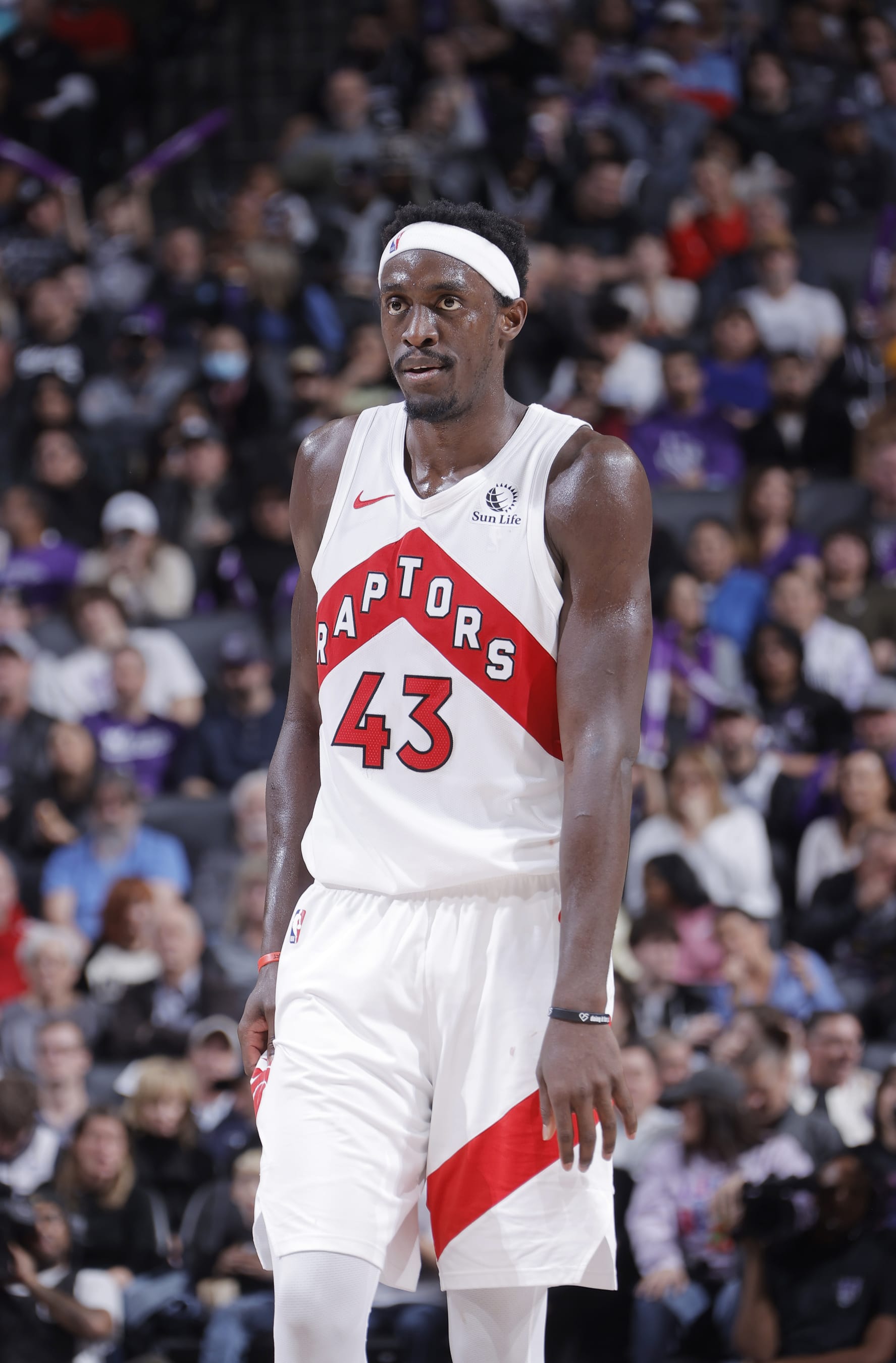 SACRAMENTO, CA - JANUARY 5: Pascal Siakam #43 of the Toronto Raptors looks on during the game against the Sacramento Kings on January 5, 2024 at Golden 1 Center in Sacramento, California. NOTE TO USER: User expressly acknowledges and agrees that, by downloading and or using this photograph, User is consenting to the terms and conditions of the Getty Images Agreement. Mandatory Copyright Notice: Copyright 2024 NBAE (Photo by Rocky Widner/NBAE via Getty Images)
