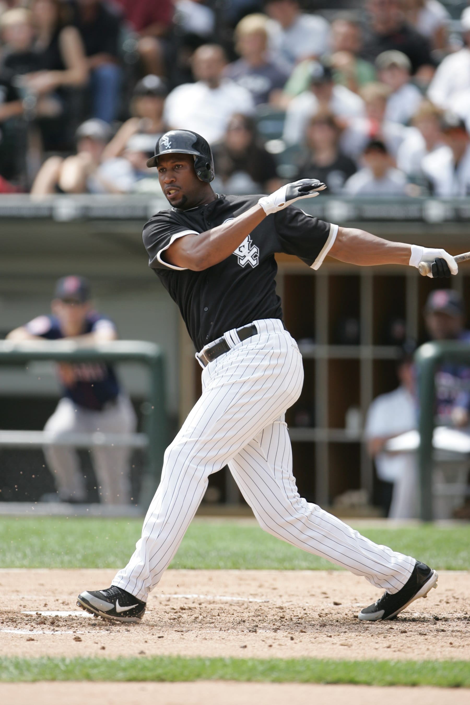 CHICAGO - AUGUST 27:   Jermaine Dye #23 of the Chicago White Sox at bat during the game against the Minnesota Twins at U.S. Cellular Field in Chicago, Illinois on August 27, 2006.  The White Sox defeated the Twins 6-1.  (Photo by Ron Vesely/MLB Photos via Getty Images) 
