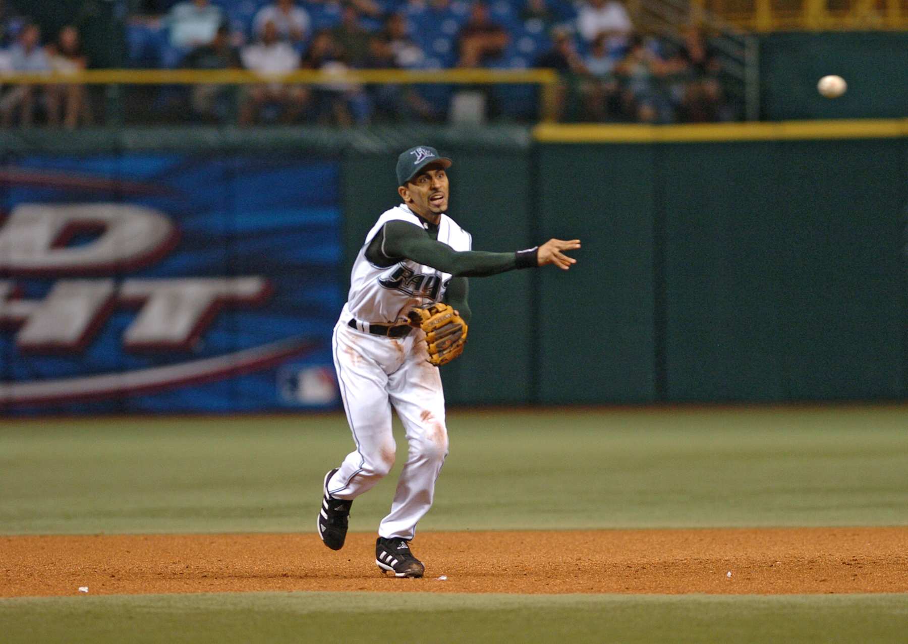 Tampa Bay Devil Rays shortstop  Julio Lugo tosses out a  Baltimore Orioles  runner July 21, 2006 at Tropicana Field. The Rays scored six runs in the inning and won 14-7. (Photo by A. Messerschmidt/Getty Images) *** Local Caption ***