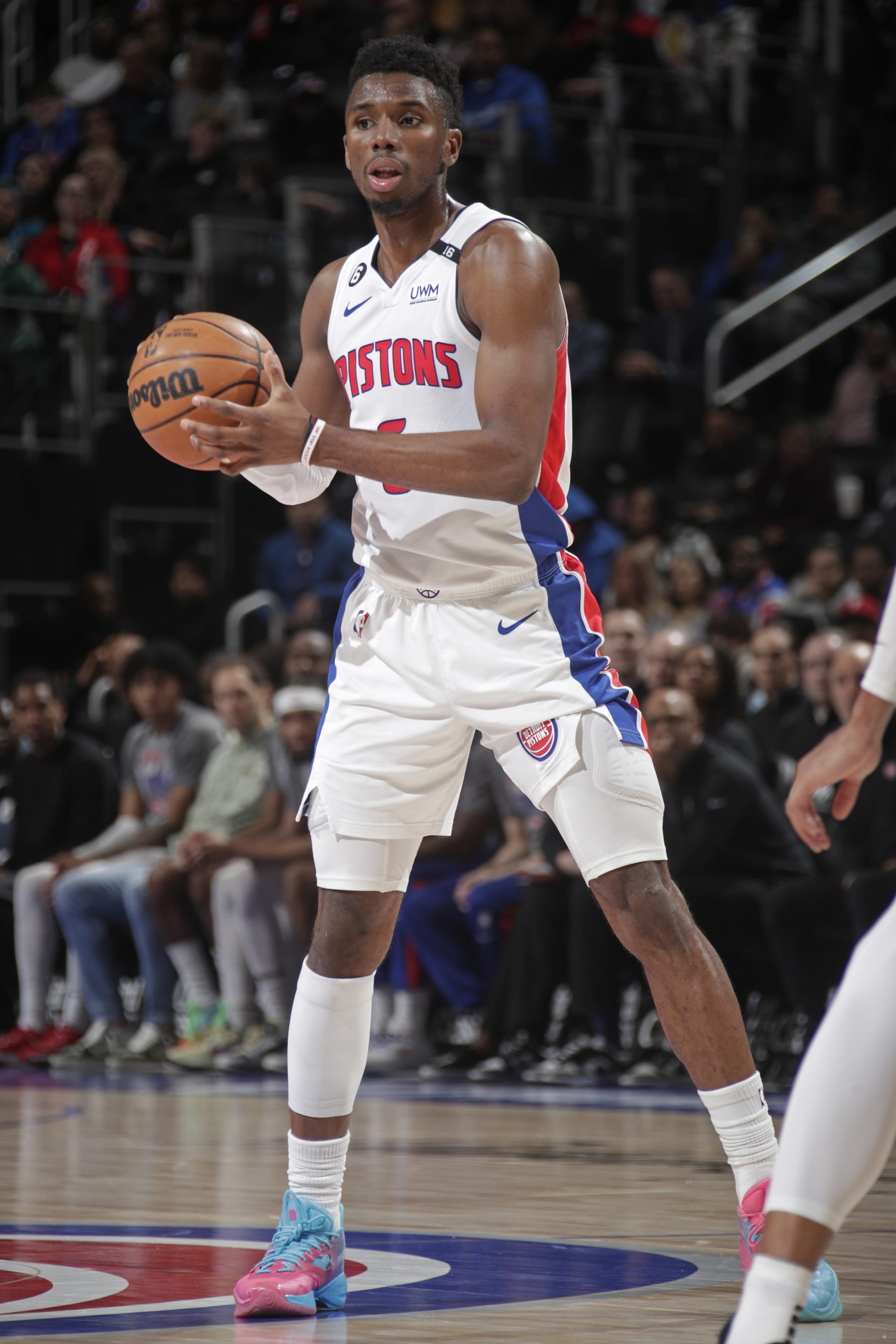 DETROIT, MI - MARCH 6: Hamidou Diallo #6 of the Detroit Pistons handles the ball during the game against the Portland Trail Blazers on March 6, 2023 at Little Caesars Arena in Detroit, Michigan. NOTE TO USER: User expressly acknowledges and agrees that, by downloading and/or using this photograph, User is consenting to the terms and conditions of the Getty Images License Agreement. Mandatory Copyright Notice: Copyright 2023 NBAE (Photo by Brian Sevald/NBAE via Getty Images) DETROIT, MI - MARCH 6: Hamidou Diallo #6 of the Detroit Pistons handles the ball during the game against the Portland Trail Blazers on March 6, 2023 at Little Caesars Arena in Detroit, Michigan. NOTE TO USER: User expressly acknowledges and agrees that, by downloading and/or using this photograph, User is consenting to the terms and conditions of the Getty Images License Agreement. Mandatory Copyright Notice: Copyright 2023 NBAE (Photo by Brian Sevald/NBAE via Getty Images)