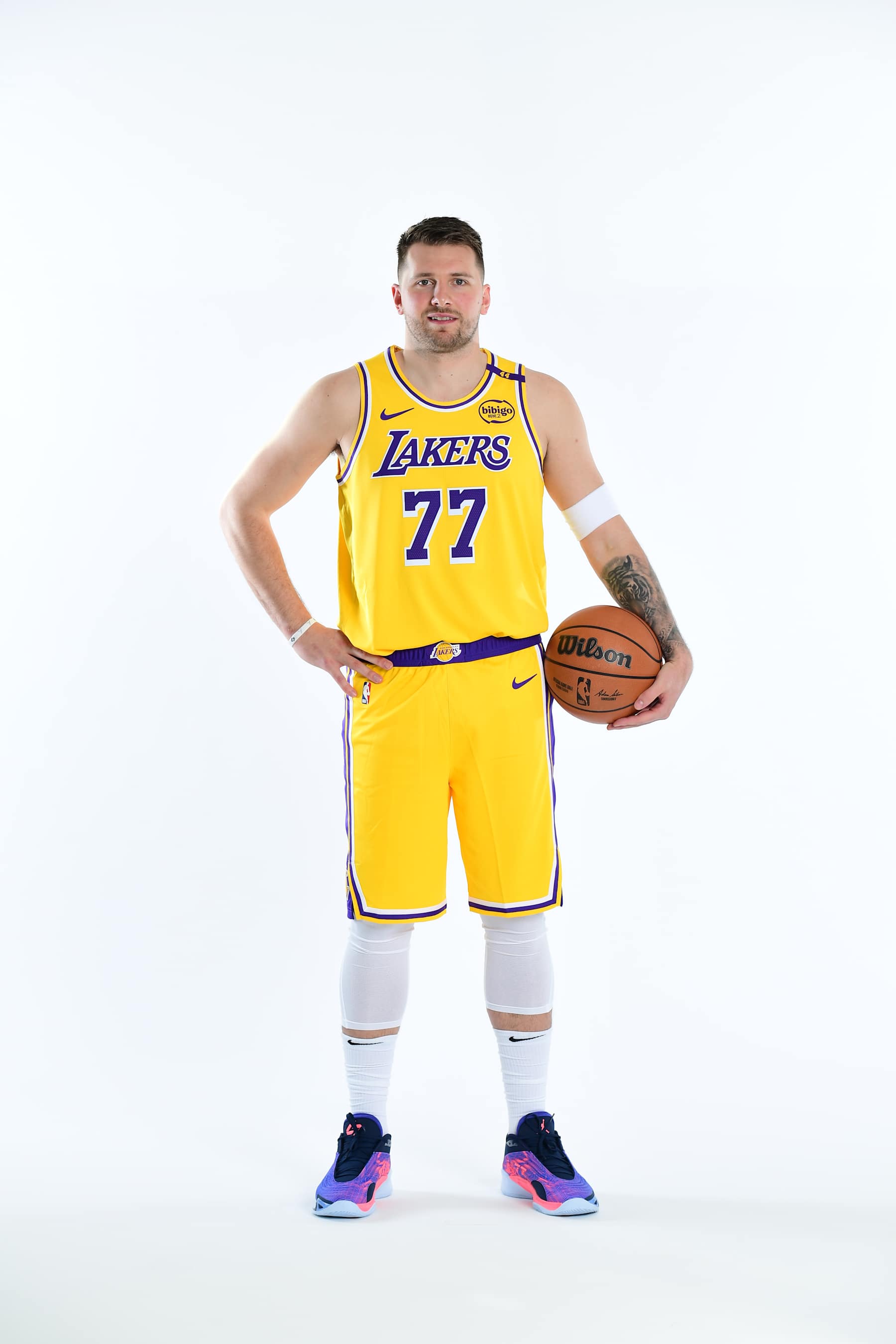 EL SEGUNDO, CA - FEBRUARY 5:  Luka Doncic #77 of the Los Angeles Lakers poses for a portrait on February 5, 2025 at UCLA Health Training Center in El Segundo, California. NOTE TO USER: User expressly acknowledges and agrees that, by downloading and or using this photograph, User is consenting to the terms and conditions of the Getty Images License Agreement. Mandatory Copyright Notice: Copyright 2025 NBAE (Photo by Adam Pantozzi/NBAE via Getty Images)
