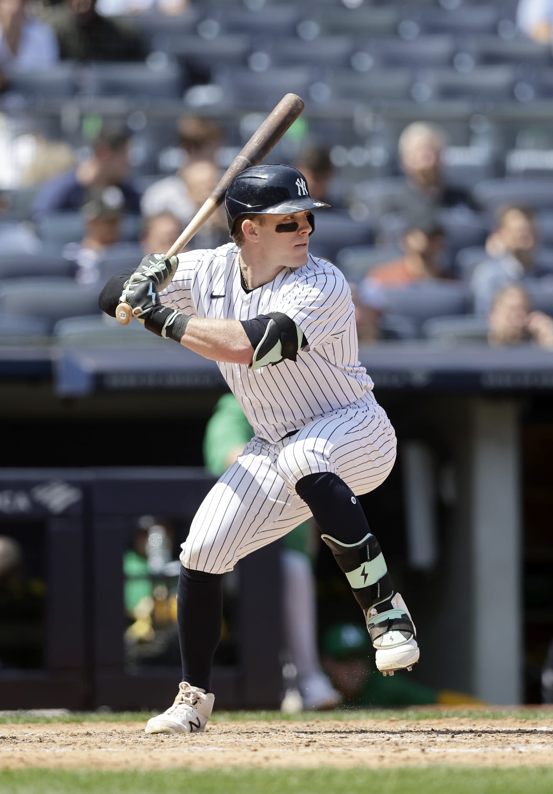 BRONX, NEW YORK - MAY 10:  Harrison Bader #22 of the New York Yankees in action against the Oakland Athletics at Yankee Stadium on May 10, 2023 in Bronx, New York. The Yankees defeated the Athletics 11-3. (Photo by Jim McIsaac/Getty Images)