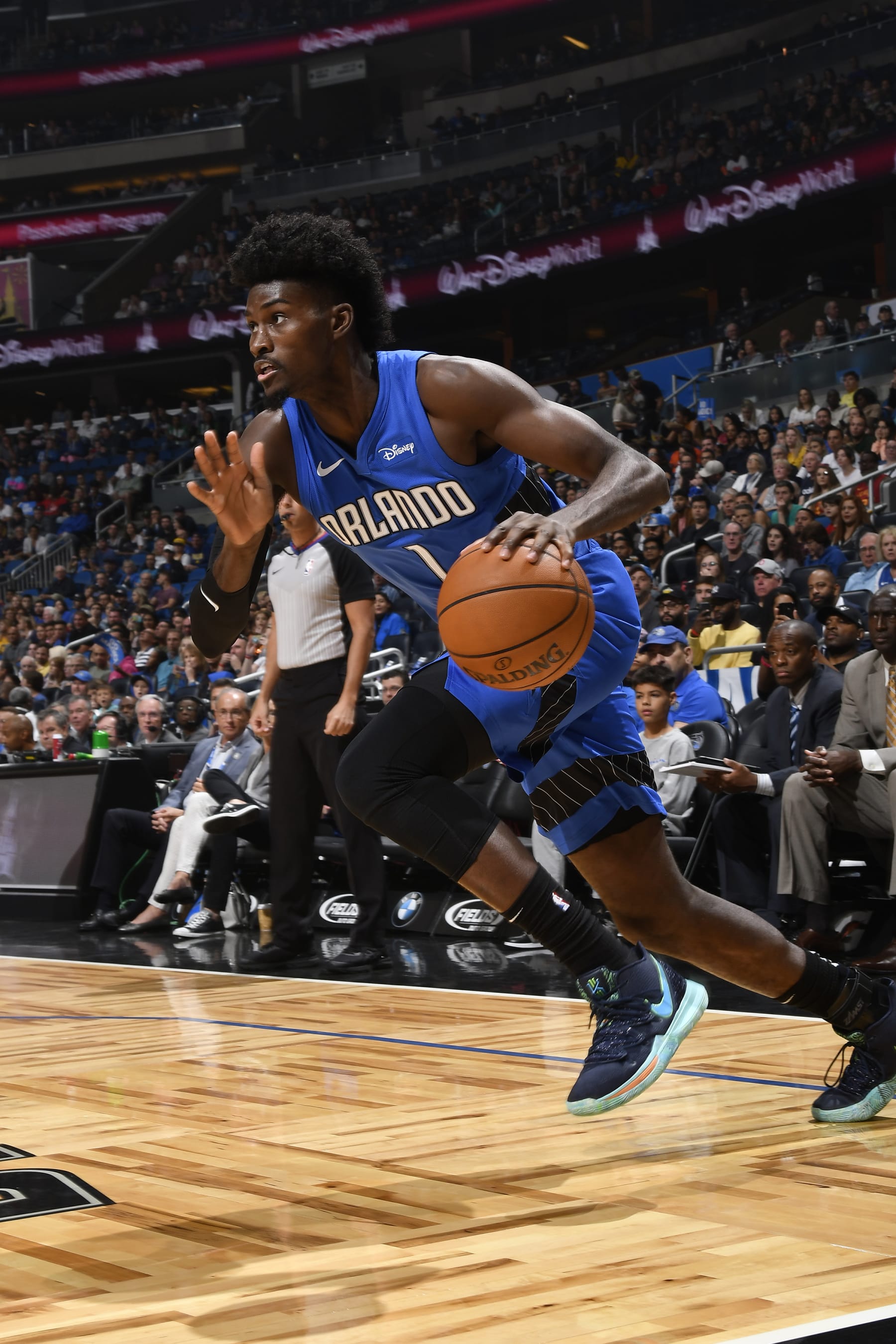 ORLANDO, FL - NOVEMBER 10: Jonathan Isaac #1 of the Orlando Magic handles the ball against the Indiana Pacers on November 10, 2019 at Amway Center in Orlando, Florida. NOTE TO USER: User expressly acknowledges and agrees that, by downloading and or using this photograph, User is consenting to the terms and conditions of the Getty Images License Agreement. Mandatory Copyright Notice: Copyright 2019 NBAE (Photo by Fernando Medina/NBAE via Getty Images)