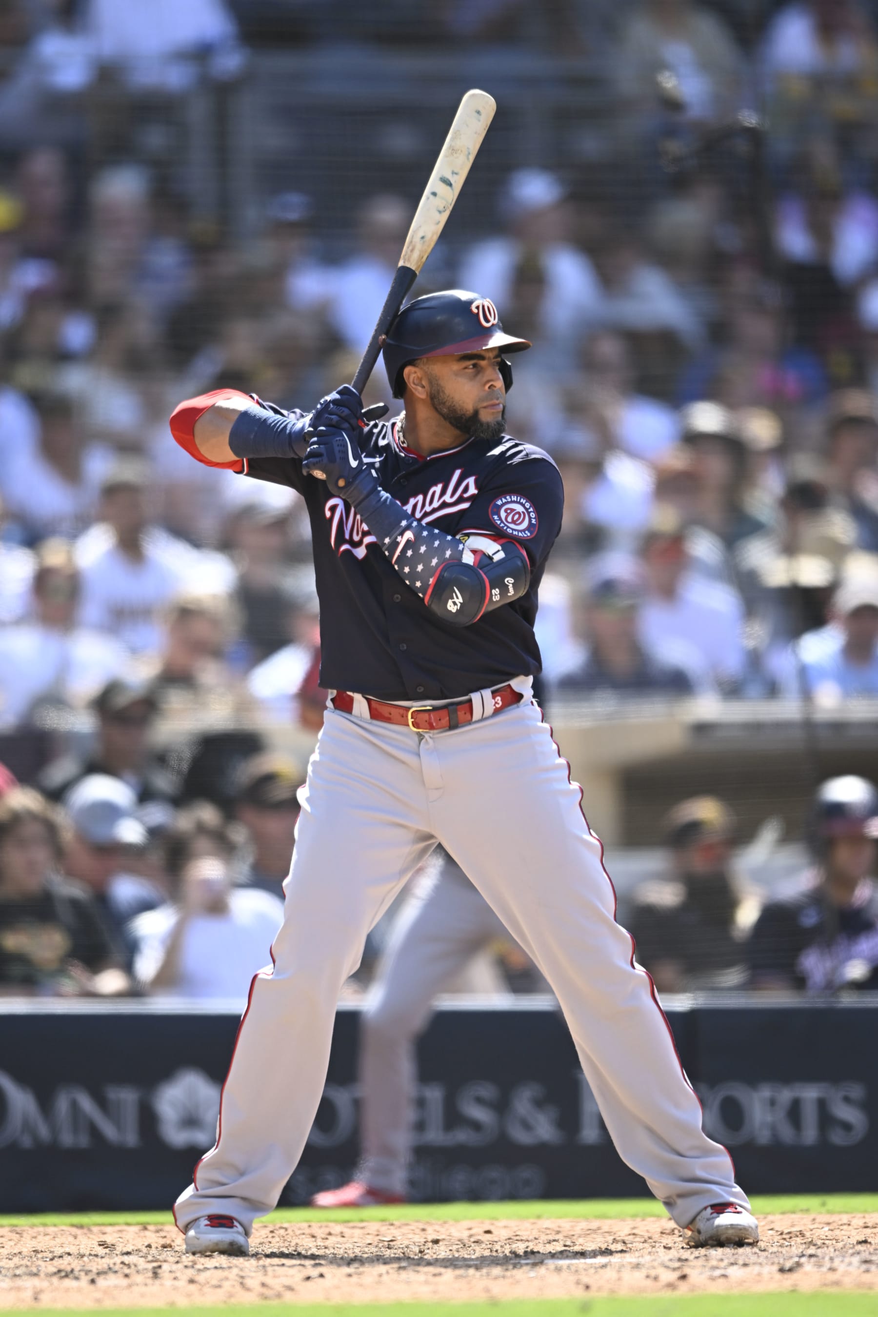 SAN DIEGO, CA - AUGUST 21: Nelson Cruz #23 of the Washington Nationals plays during a baseball game against the San Diego Padres August 21, 2022 at Petco Park in San Diego, California. (Photo by Denis Poroy/Getty Images)