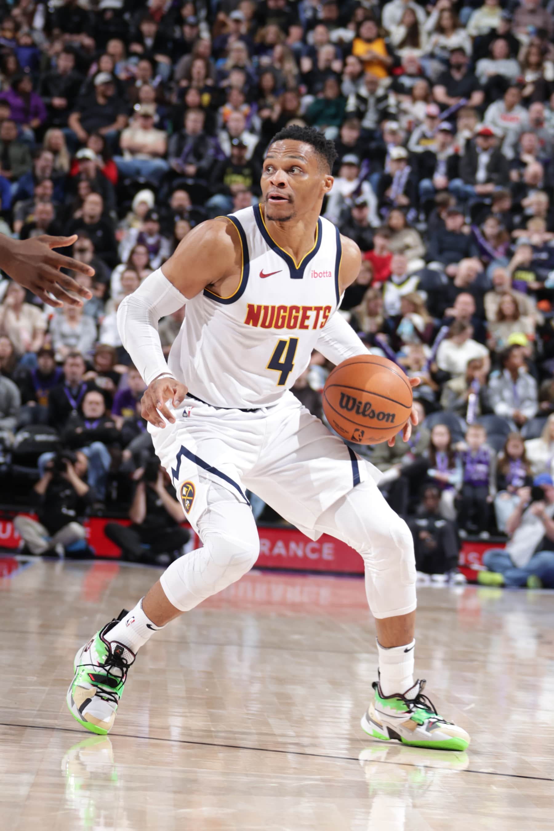 SALT LAKE CITY, UT - DECEMBER 30:  Russell Westbrook #4 of the Denver Nuggets on December 30, 2024 at Delta Center in Salt Lake City, Utah. NOTE TO USER: User expressly acknowledges and agrees that, by downloading and or using this Photograph, User is consenting to the terms and conditions of the Getty Images License Agreement. Mandatory Copyright Notice: Copyright 2024 NBAE (Photo by Melissa Majchrzak/NBAE via Getty Images)