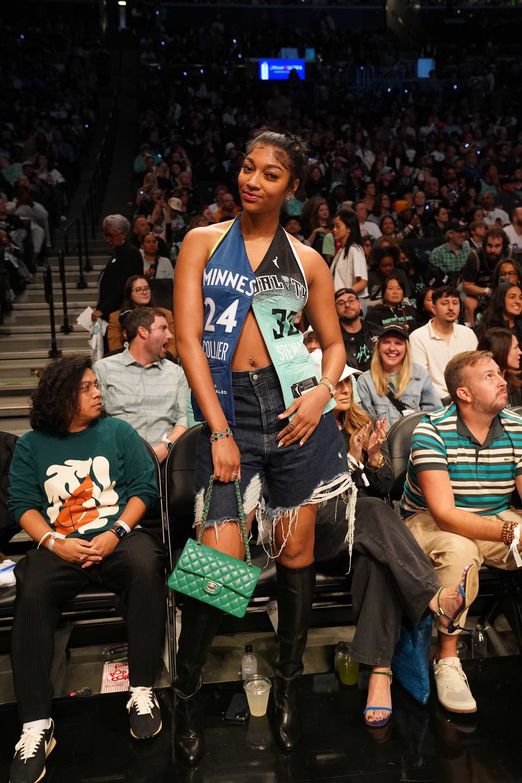 BROOKLYN, NY - OCTOBER 20: Angel Reese attends a game between the Minnesota Lynx and the New York Liberty during Game Five of the 2024 WNBA Finals on October 20, 2024 in Brooklyn, New York. NOTE TO USER: User expressly acknowledges and agrees that, by downloading and or using this photograph, user is consenting to the terms and conditions of the Getty Images License Agreement. Mandatory Copyright Notice: Copyright 2024 NBAE (Photo by Melanie Fidler/NBAE via Getty Images)
