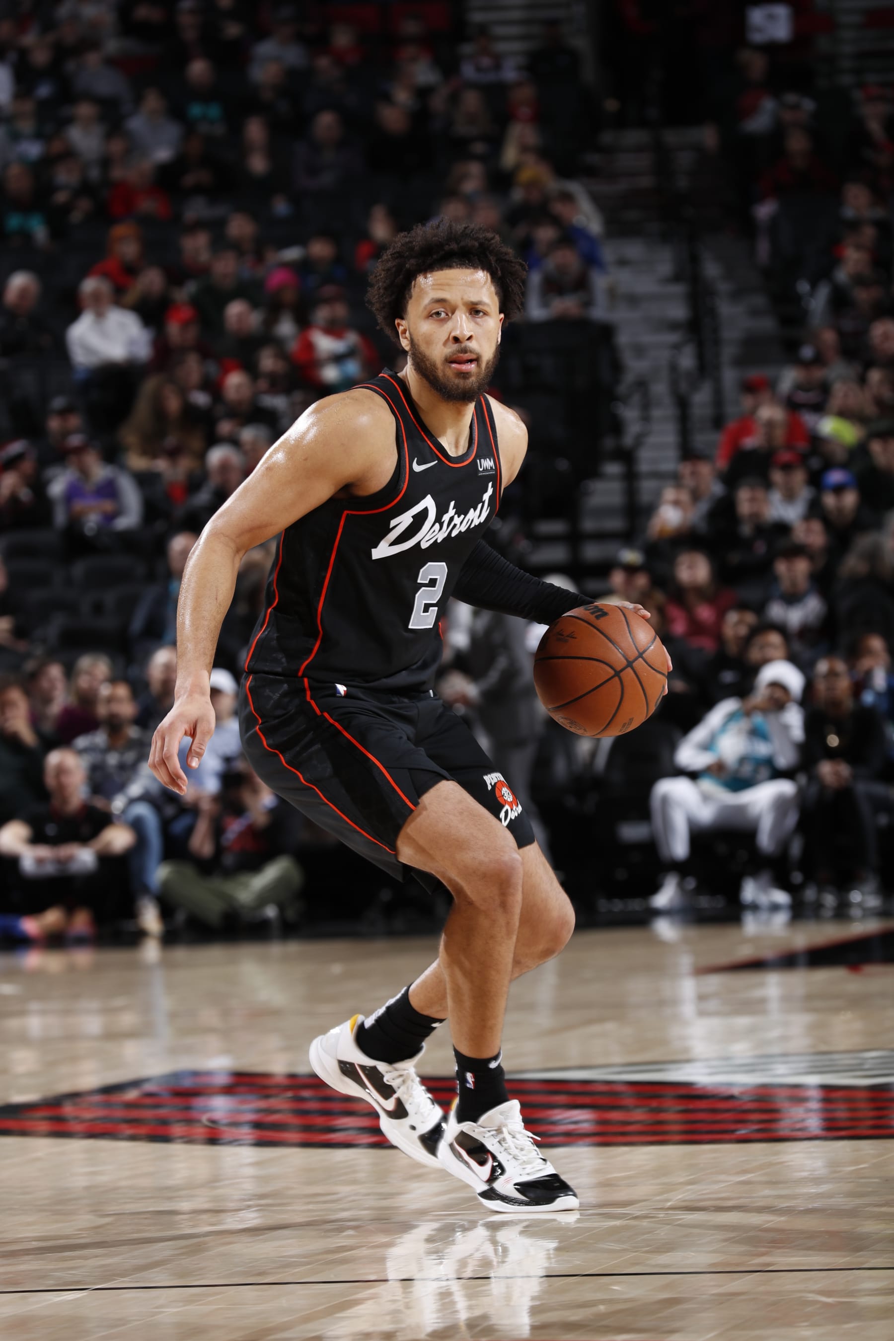 PORTLAND, OR - FEBRUARY 8: Cade Cunningham #2 of the Detroit Pistons handles the ball during the game against the Portland Trail Blazers on February 8, 2024 at the Moda Center Arena in Portland, Oregon. NOTE TO USER: User expressly acknowledges and agrees that, by downloading and or using this photograph, user is consenting to the terms and conditions of the Getty Images License Agreement. Mandatory Copyright Notice: Copyright 2024 NBAE (Photo by Cameron Browne/NBAE via Getty Images)