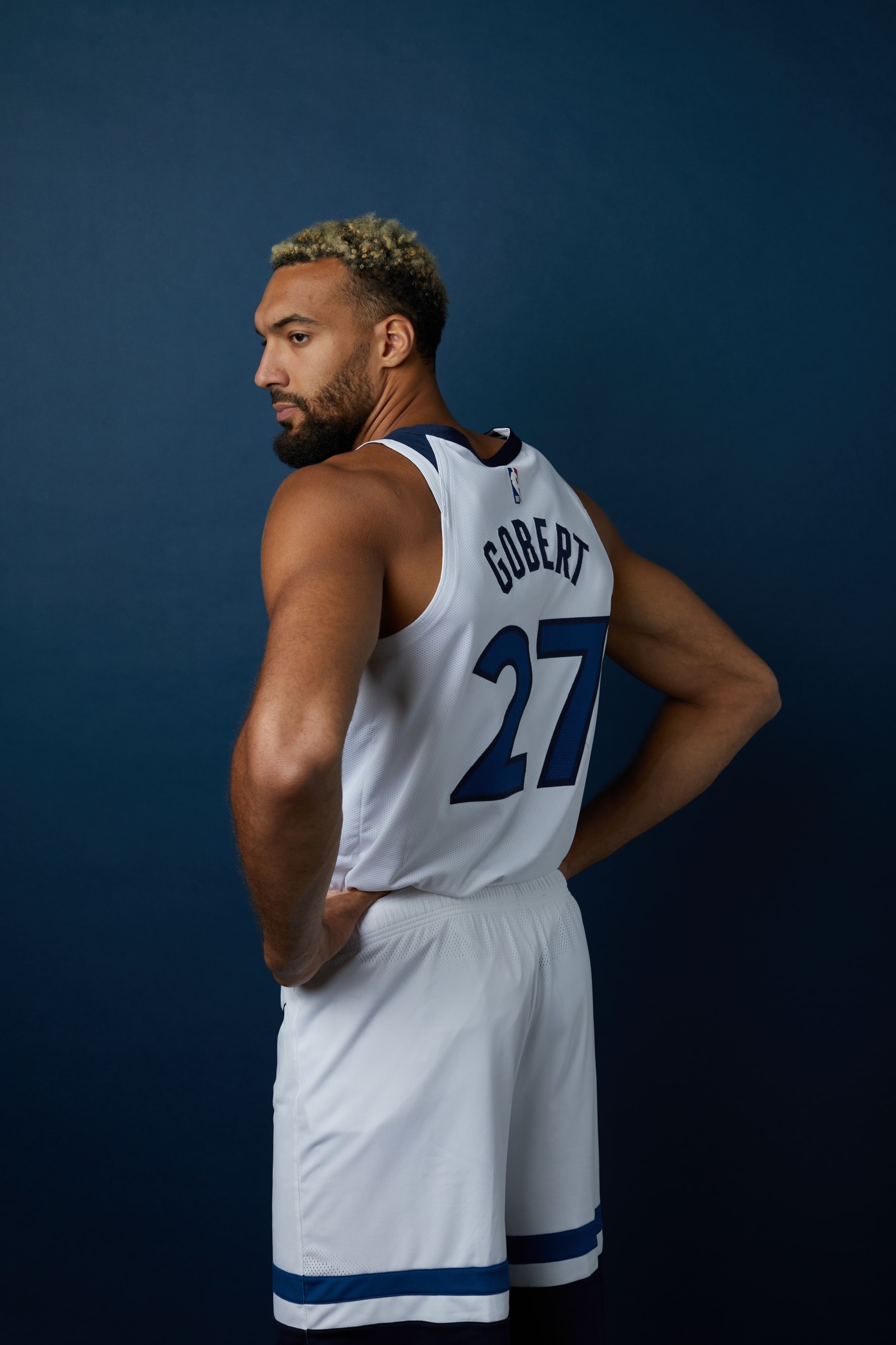 MINNEAPOLIS, MN - SEPTEMBER 26: Rudy Gobert #27 of the Minnesota Timberwolves poses for a portrait during NBA Media Day on September 26, 2022 at Target Center in Minneapolis, Minnesota. NOTE TO USER:  User expressly acknowledges and agrees that, by downloading and or using this Photograph, user is consenting to the terms and conditions of the Getty Images License Agreement. Mandatory Copyright Notice: Copyright 2022 NBAE (Photo by Haley Friesen/NBAE via Getty Images)