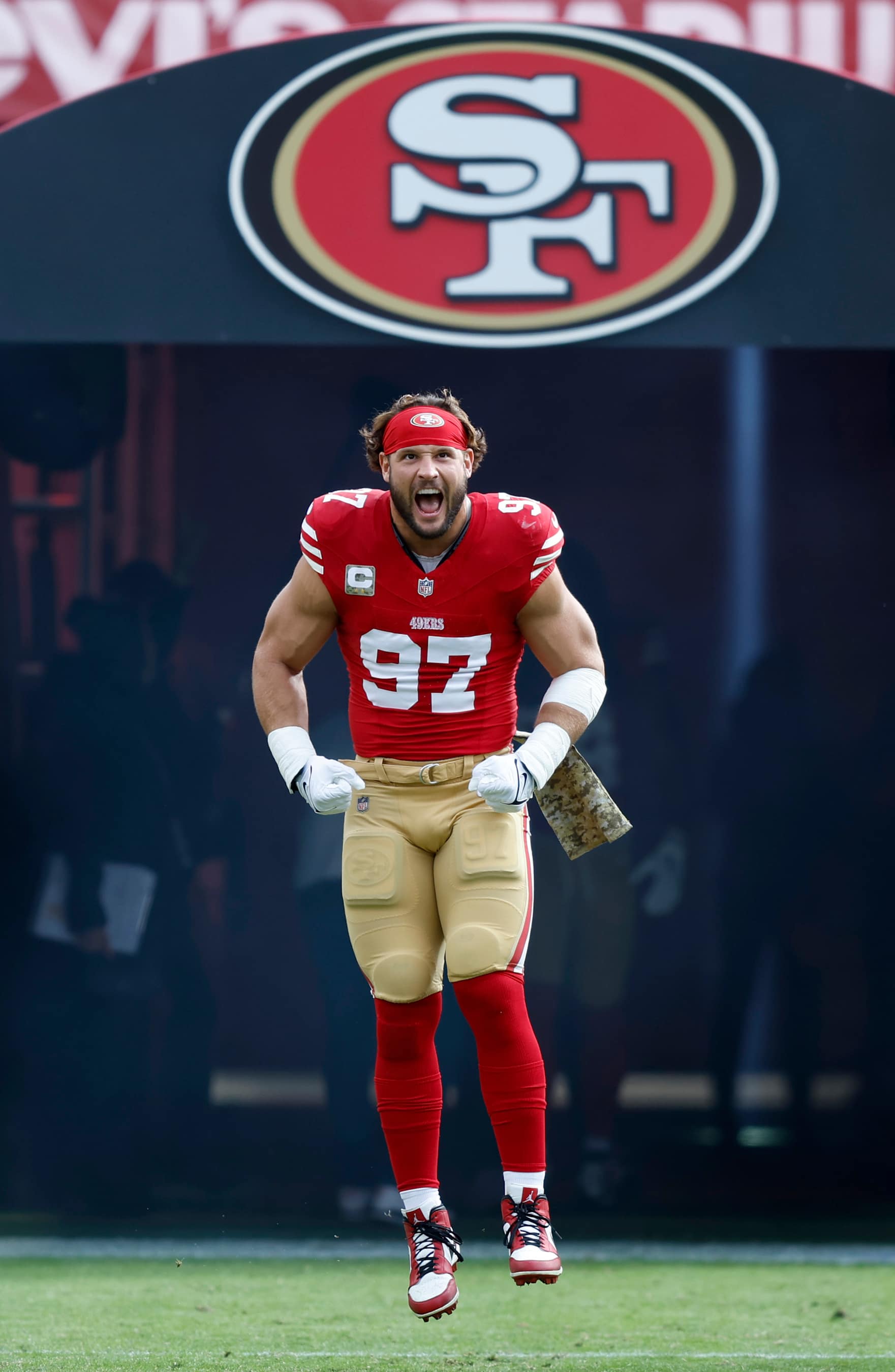 SANTA CLARA, CALIFORNIA - NOVEMBER 17: Nick Bosa #97 of the San Francisco 49ers is introduced before a game against the Seattle Seahawks at Levi's Stadium on November 17, 2024 in Santa Clara, California. (Photo by Lachlan Cunningham/Getty Images)