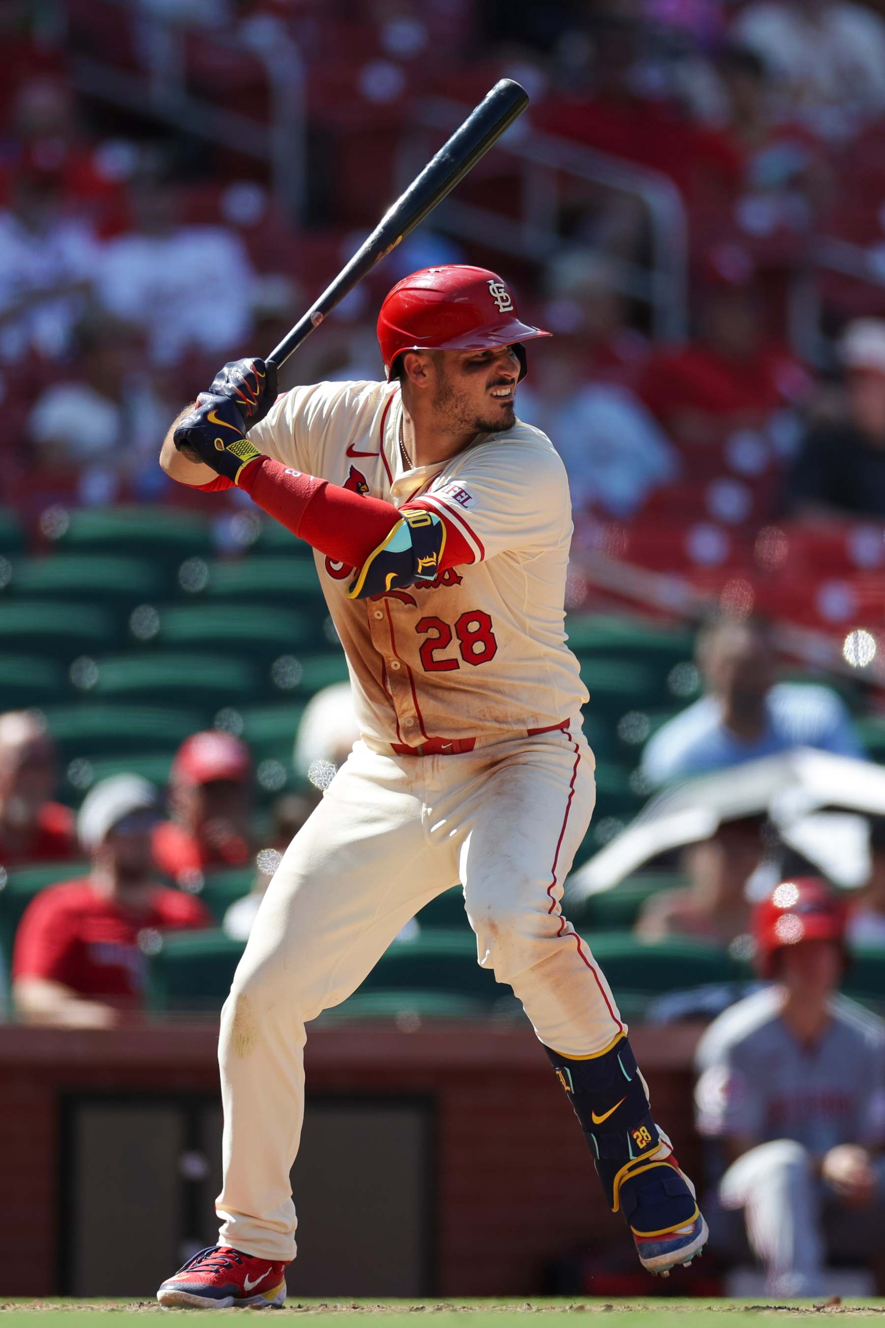 ST LOUIS, MISSOURI - JUNE 29: Nolan Arenado #28 of the St. Louis Cardinals at bat in the eighth inning during a game against the Cincinnati Reds at Busch Stadium on June 29, 2024 in St Louis, Missouri. (Photo by Brandon Sloter/Image Of Sport/Getty Images)