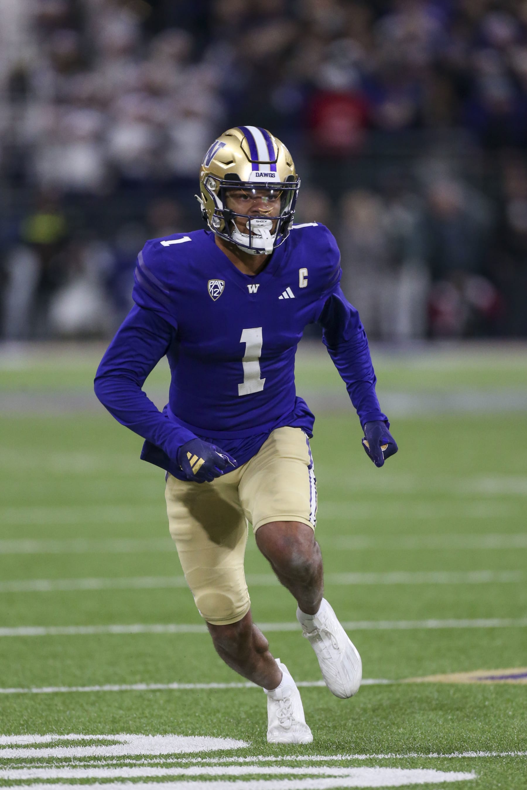 SEATTLE, WA - November 25:  Washington #1 (WR) Rome Odunze  during the 115 Apple Cup college football game between the Washington Huskies and the Washington State Cougars on November 25, 2023, at Husky Stadium in Seattle, WA. (Photo by Jesse Beals/Icon Sportswire via Getty Images)