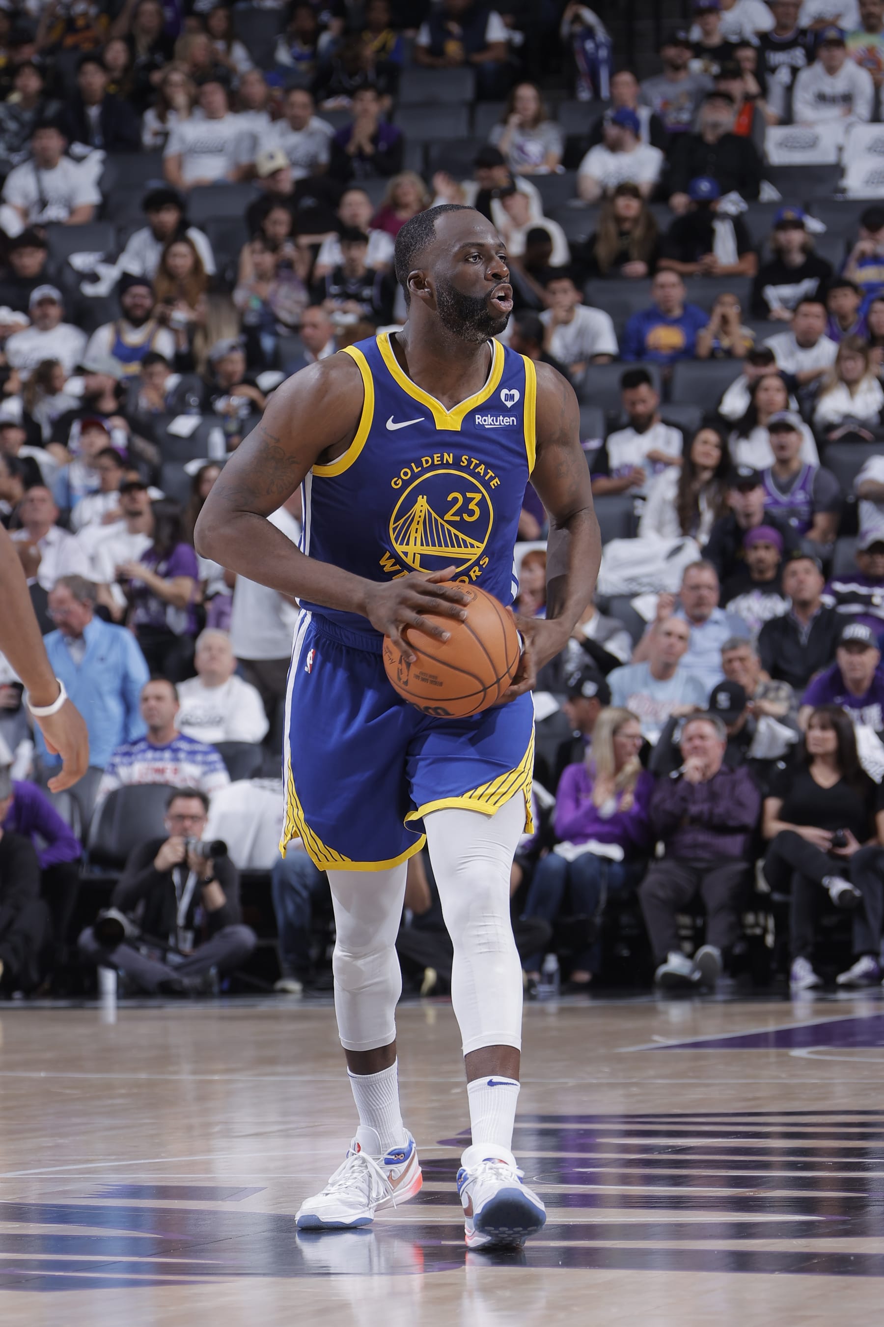 SACRAMENTO, CA - APRIL 16: Draymond Green #23 of the Golden State Warriors looks to pass the ball during the game against the Sacramento Kings during the 2024 Play-In Tournament on April 16, 2024 at Golden 1 Center in Sacramento, California. NOTE TO USER: User expressly acknowledges and agrees that, by downloading and or using this Photograph, user is consenting to the terms and conditions of the Getty Images License Agreement. Mandatory Copyright Notice: Copyright 2024 NBAE (Photo by Rocky Widner/NBAE via Getty Images)