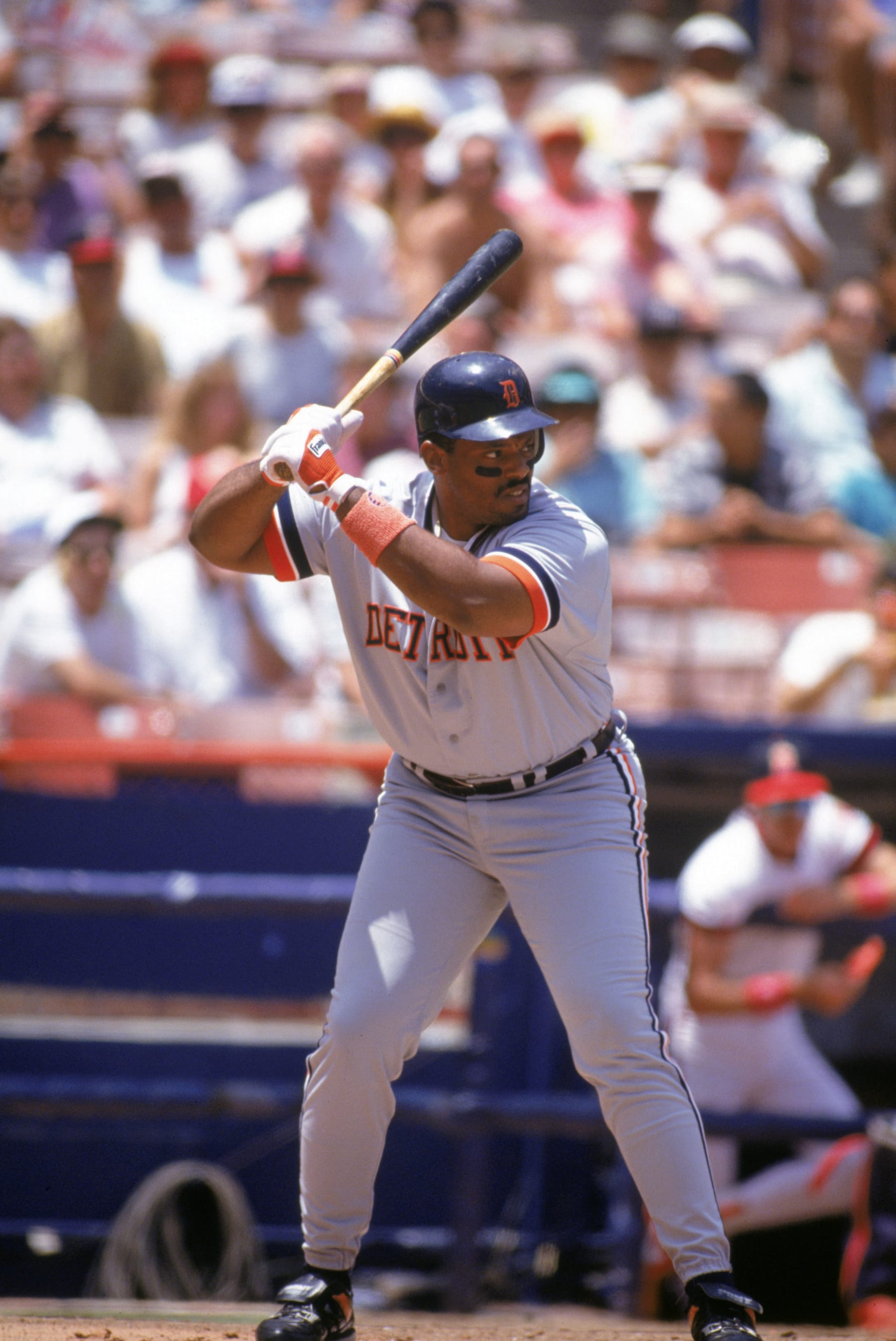 ANAHEIM, CA - JULY 26:  Cecil Fielder #45 of the Detroit Tigers stands ready at the plate during a game against the California Angels at Angel Stadium on July 26, 1992 in Anaheim, California.  (Photo by Andrew D. Bernstein/Getty Images)