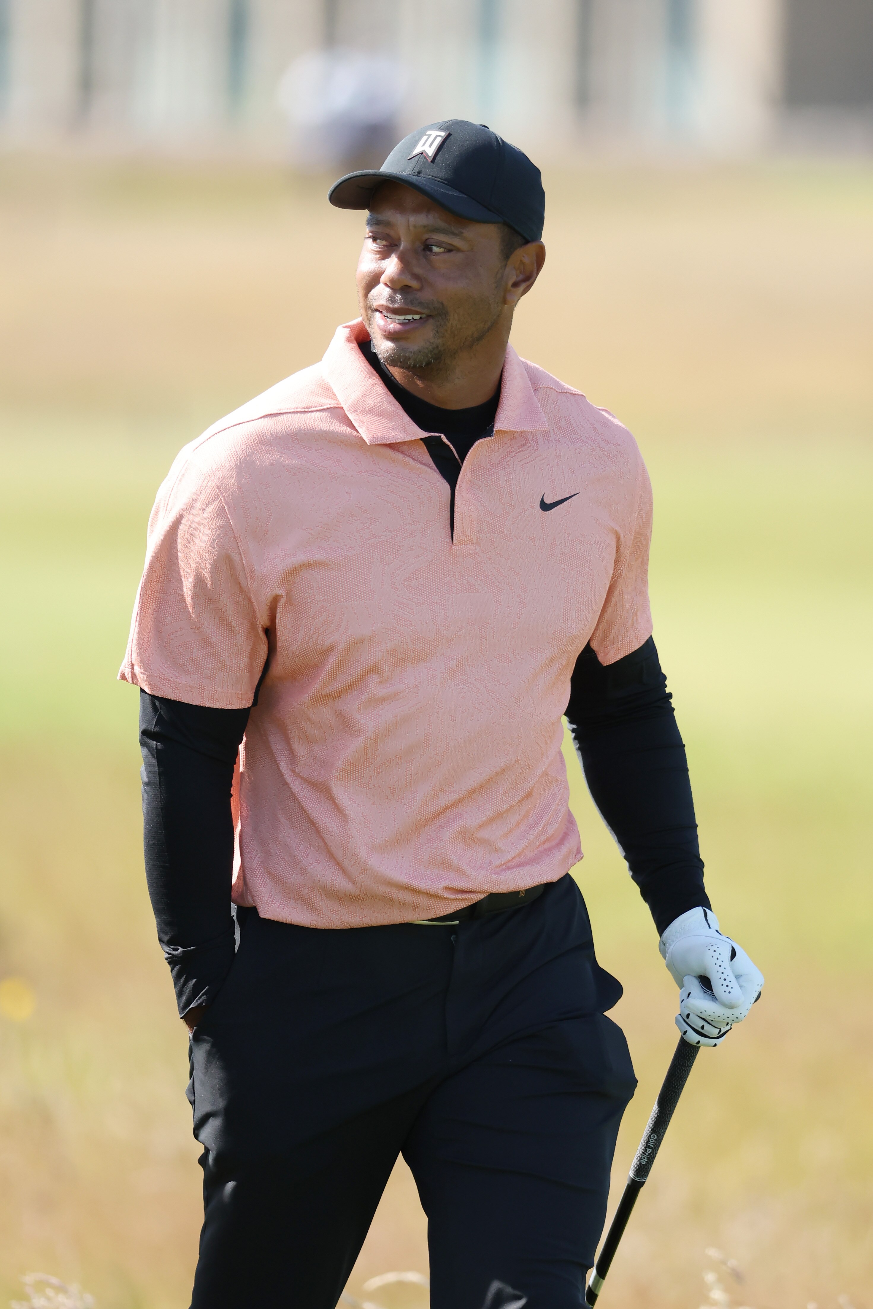 ST ANDREWS, SCOTLAND - JULY 10: Tiger Woods of the United States looks on during a practice round prior to The 150th Open at St Andrews Old Course on July 10, 2022 in St Andrews, Scotland. (Photo by Warren Little/Getty Images)