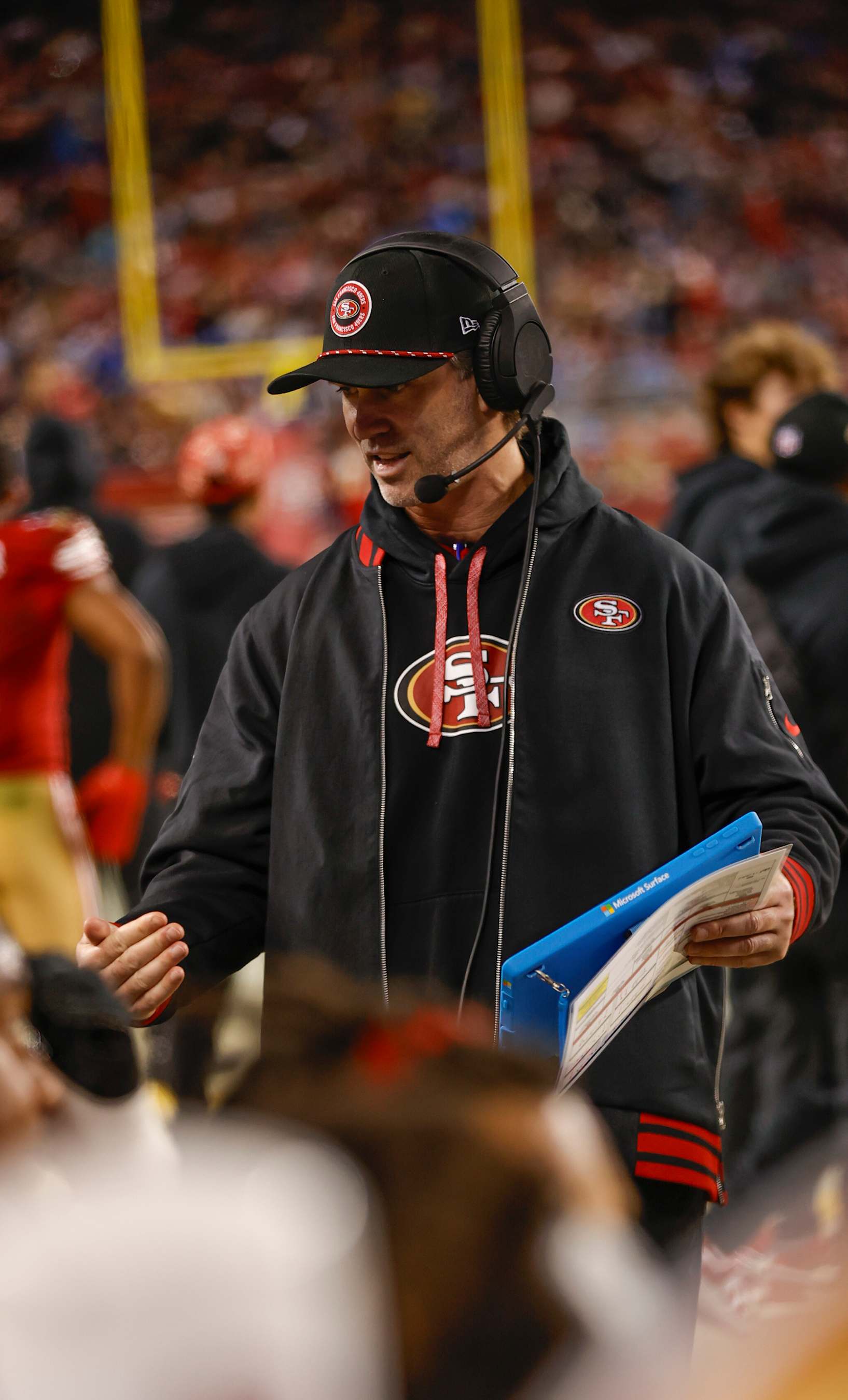 SANTA CLARA, CA - DECEMBER 30: Defensive Coordinator Nick Sorensen of the San Francisco 49ers on the sideline during the game against the Detroit Lions at Levi's Stadium on December 30, 2024 in Santa Clara, California. The Lions defeated the 49ers 40-34. (Photo by Michael Zagaris/San Francisco 49ers/Getty Images)