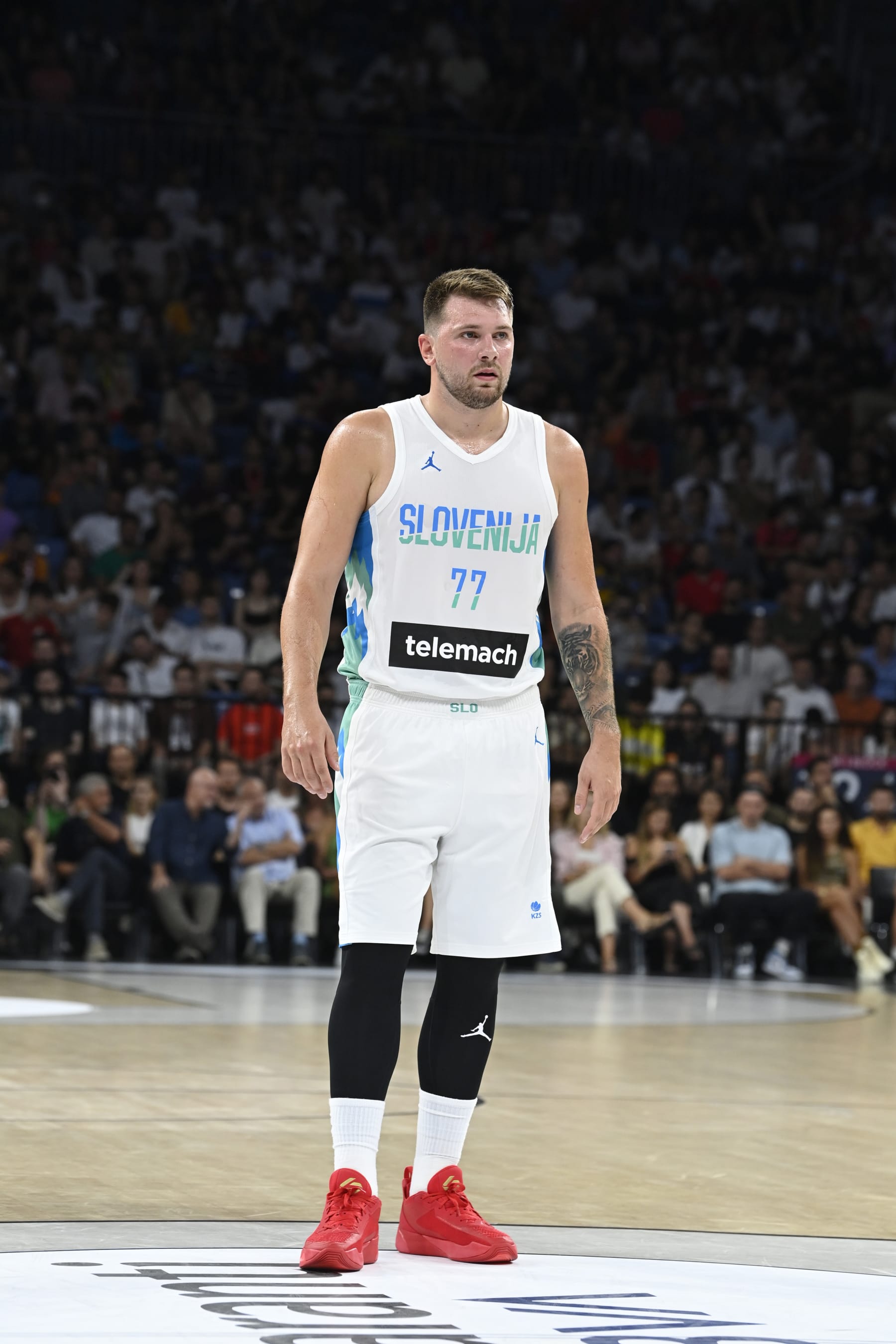 ISTANBUL, TURKEY - AUGUST 12: Luka Doncic of Slovenia shoots free throws during the Friendly Basketball match between Turkey and Slovenia at Sinan Erdem Dome on August 12, 2022 in Istanbul, Turkey. (Photo by Seskim Photo/MB Media/Getty Images)