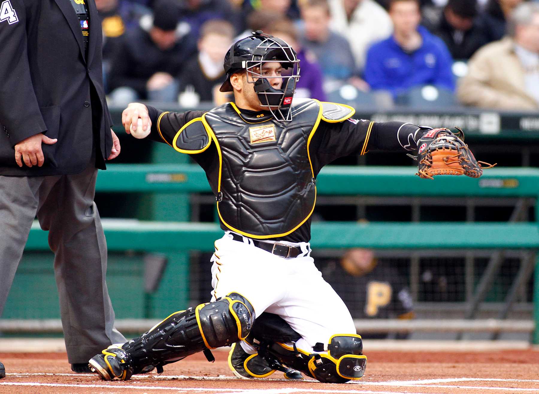 PITTSBURGH, PA - APRIL 19: Russell Martin #55 of the Pittsburgh Pirates plays the field against the Atlanta Braves on April 19, 2013 at PNC Park in Pittsburgh, Pennsylvania. (Photo by Justin K. Aller/Getty Images)