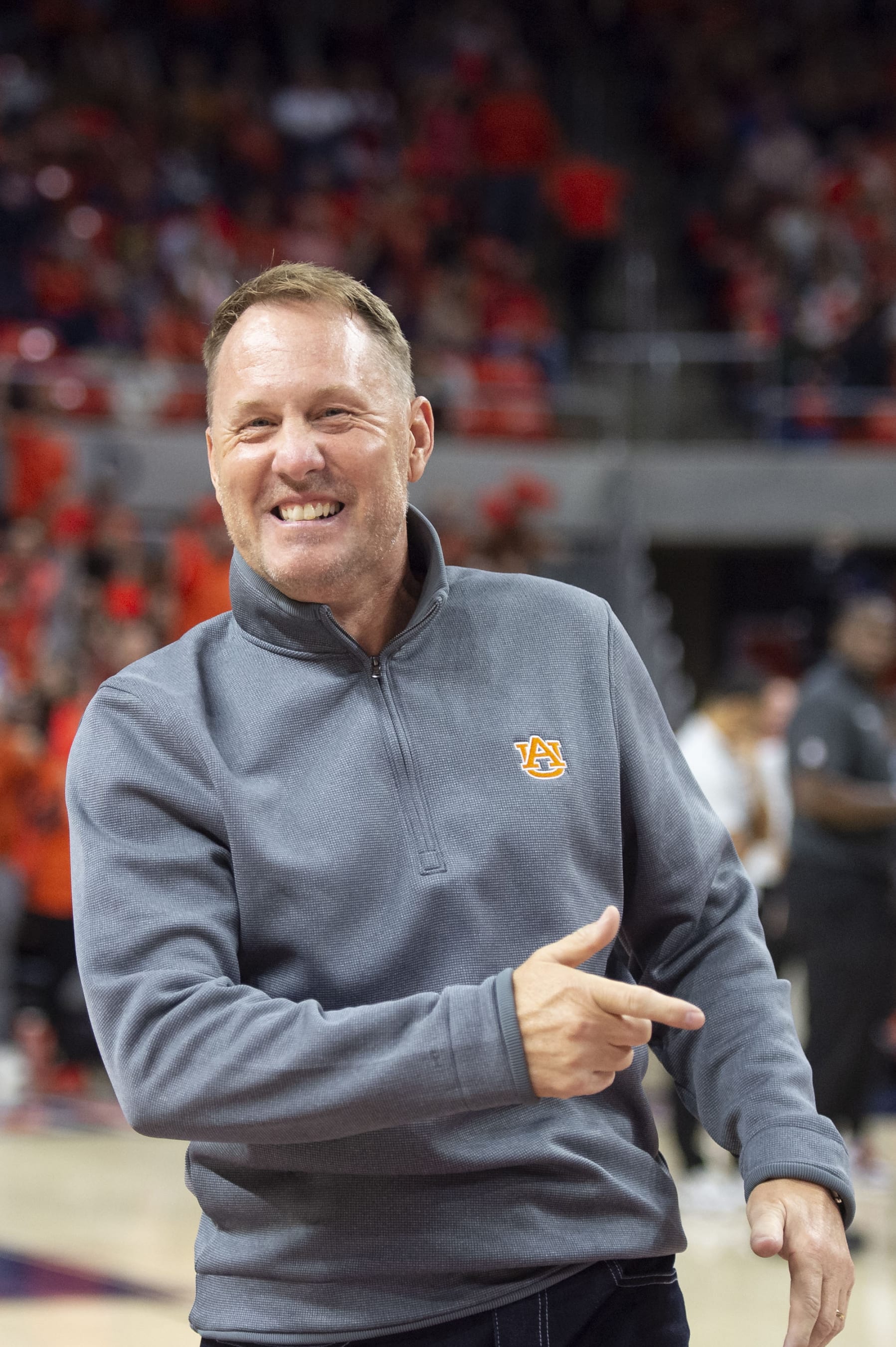 AUBURN, ALABAMA - JANUARY 07: Head football coach Hugh Freeze of the Auburn Tigers during the second half of their game against the Arkansas Razorbacks at Neville Arena on January 07, 2023 in Auburn, Alabama. (Photo by Michael Chang/Getty Images)