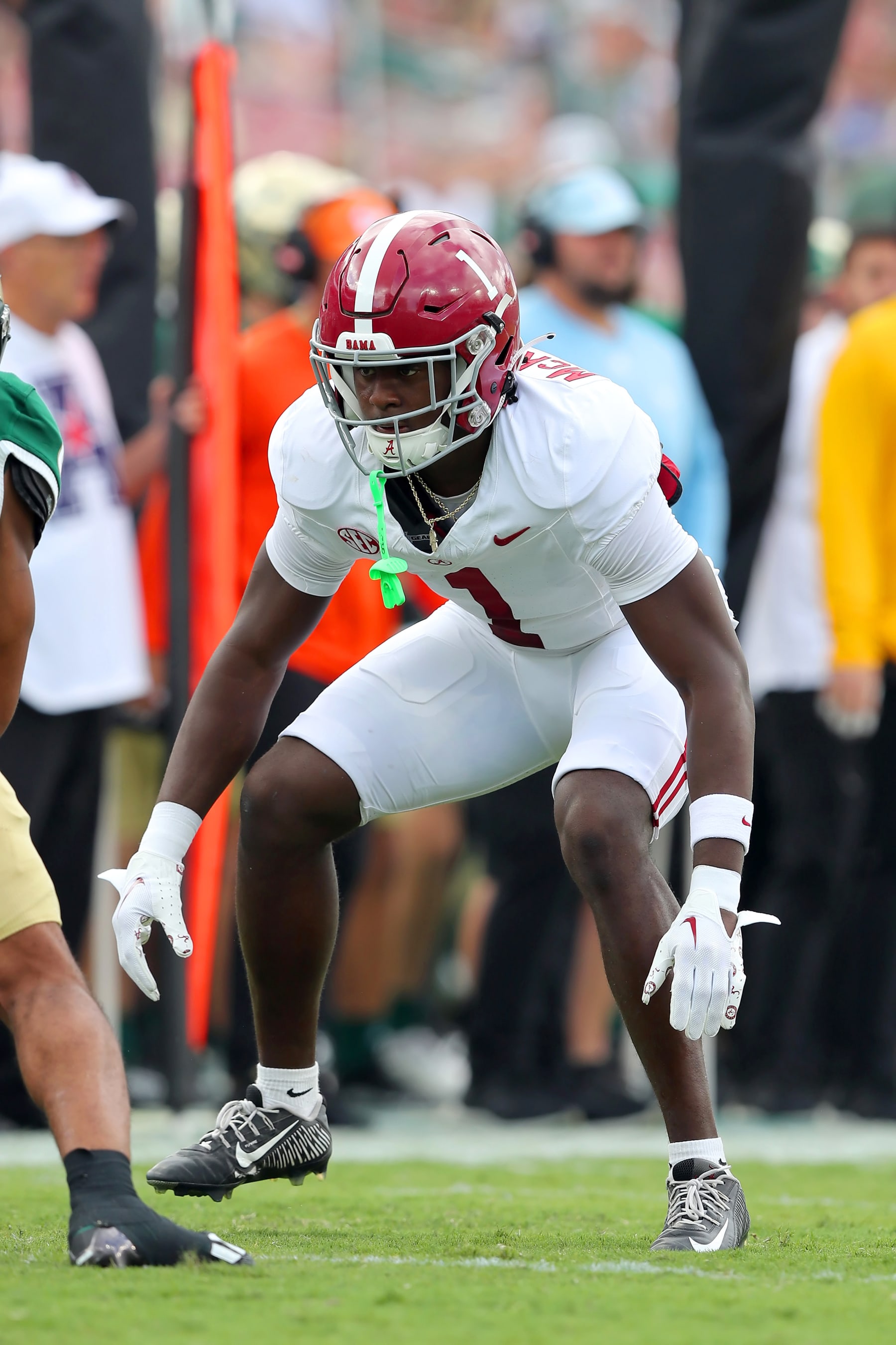 TAMPA, FL - SEPTEMBER 16: Alabama Crimson Tide Defensive Back Kool-Aid McKinstry (1) on defense the College Football game between the Alabama Crimson Tide and the South Florida Bulls on September 16, 2023 at Raymond James Stadium in Tampa, FL. (Photo by Cliff Welch/Icon Sportswire via Getty Images)