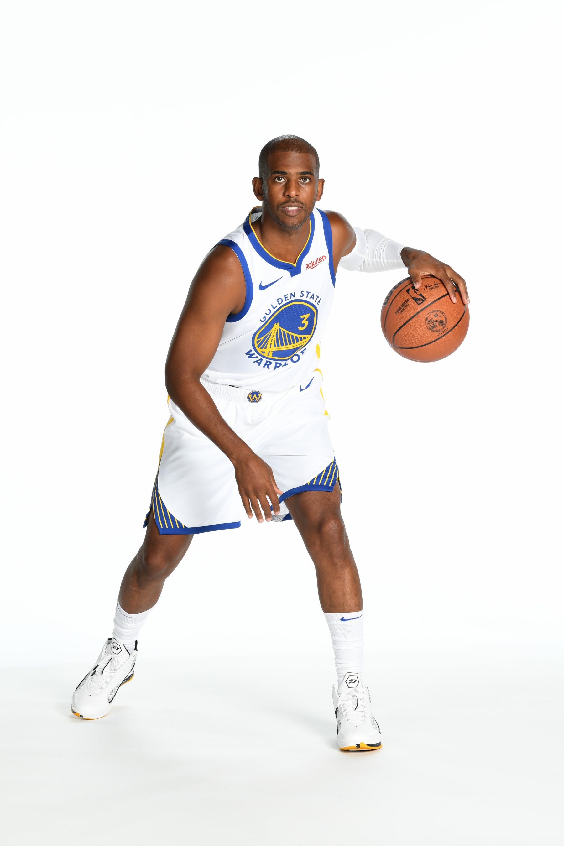 SAN FRANCISCO, CA - OCTOBER 2: Chris Paul #3 of the Golden State Warriors poses for a portrait during NBA Media Day on October 2, 2023 at Chase Center in San Francisco, California. NOTE TO USER: User expressly acknowledges and agrees that, by downloading and or using this photograph, user is consenting to the terms and conditions of Getty Images License Agreement. Mandatory Copyright Notice: Copyright 2023 NBAE (Photo by Noah Graham/NBAE via Getty Images)