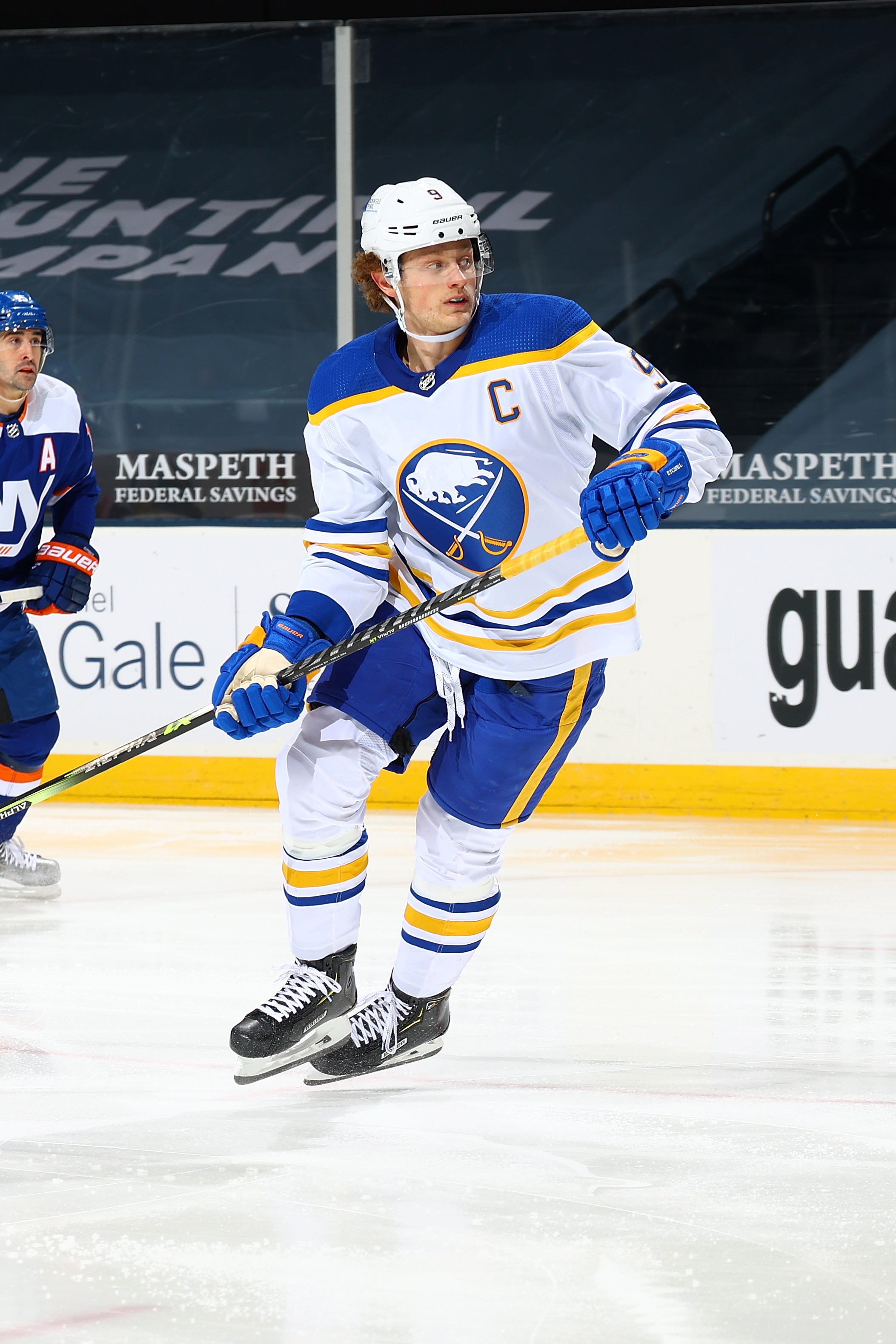 UNIONDALE, NEW YORK - MARCH 04: Jack Eichel #9 of the Buffalo Sabres in action against the New York Islanders at Nassau Coliseum on March 04, 2021 in Uniondale, New York. New York Islanders defeated the Buffalo Sabres 5-2. (Photo by Mike Stobe/NHLI via Getty Images) UNIONDALE, NEW YORK - MARCH 04: Jack Eichel #9 of the Buffalo Sabres in action against the New York Islanders at Nassau Coliseum on March 04, 2021 in Uniondale, New York. New York Islanders defeated the Buffalo Sabres 5-2. (Photo by Mike Stobe/NHLI via Getty Images)