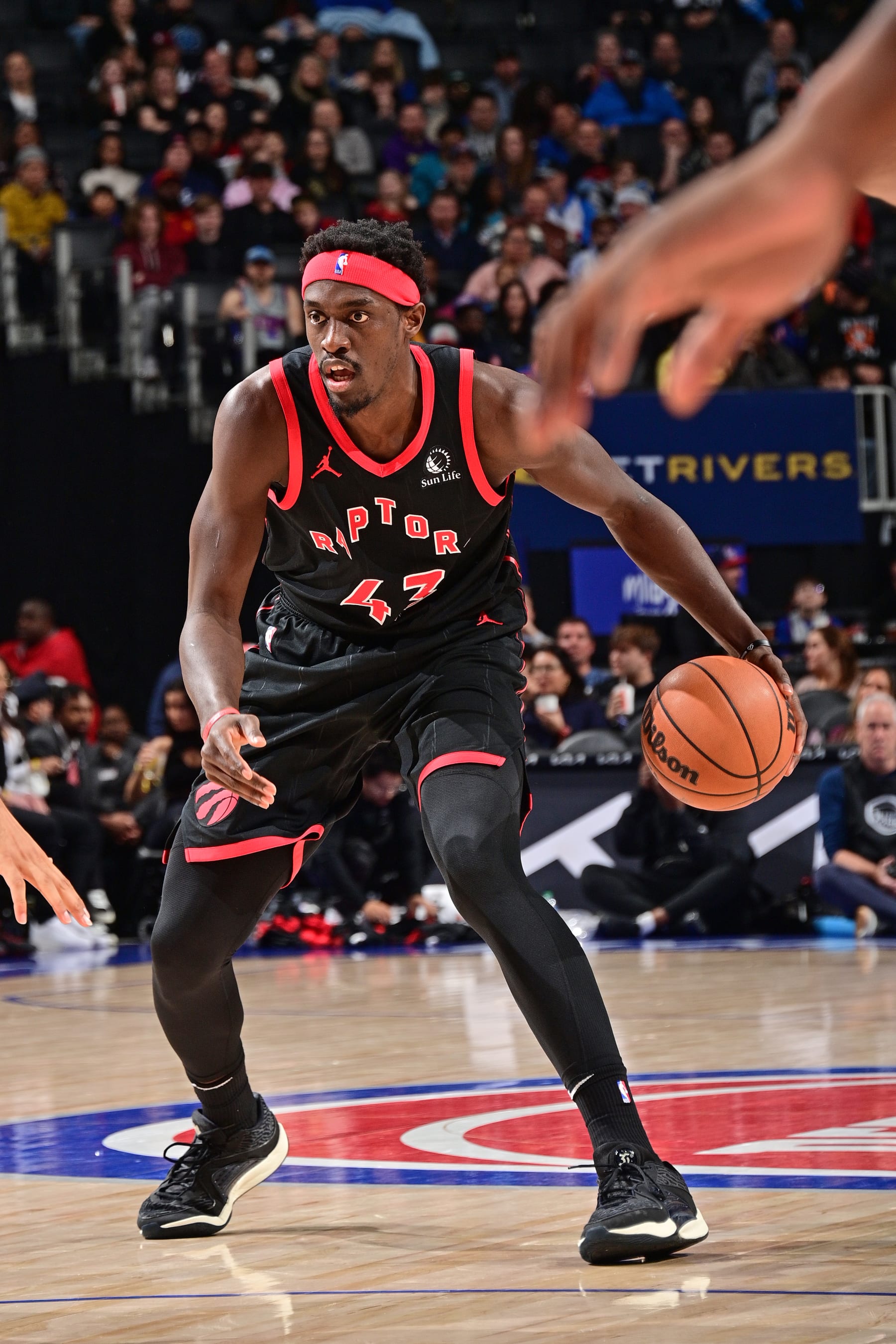 DETROIT, MI - DECEMBER 30: Pascal Siakam #43 of the Toronto Raptors dribbles the ball during the game against the Detroit Pistons on December 30, 2023 at Little Caesars Arena in Detroit, Michigan. NOTE TO USER: User expressly acknowledges and agrees that, by downloading and/or using this photograph, User is consenting to the terms and conditions of the Getty Images License Agreement. Mandatory Copyright Notice: Copyright 2023 NBAE (Photo by Chris Schwegler/NBAE via Getty Images) DETROIT, MI - DECEMBER 30: Pascal Siakam #43 of the Toronto Raptors dribbles the ball during the game against the Detroit Pistons on December 30, 2023 at Little Caesars Arena in Detroit, Michigan. NOTE TO USER: User expressly acknowledges and agrees that, by downloading and/or using this photograph, User is consenting to the terms and conditions of the Getty Images License Agreement. Mandatory Copyright Notice: Copyright 2023 NBAE (Photo by Chris Schwegler/NBAE via Getty Images)