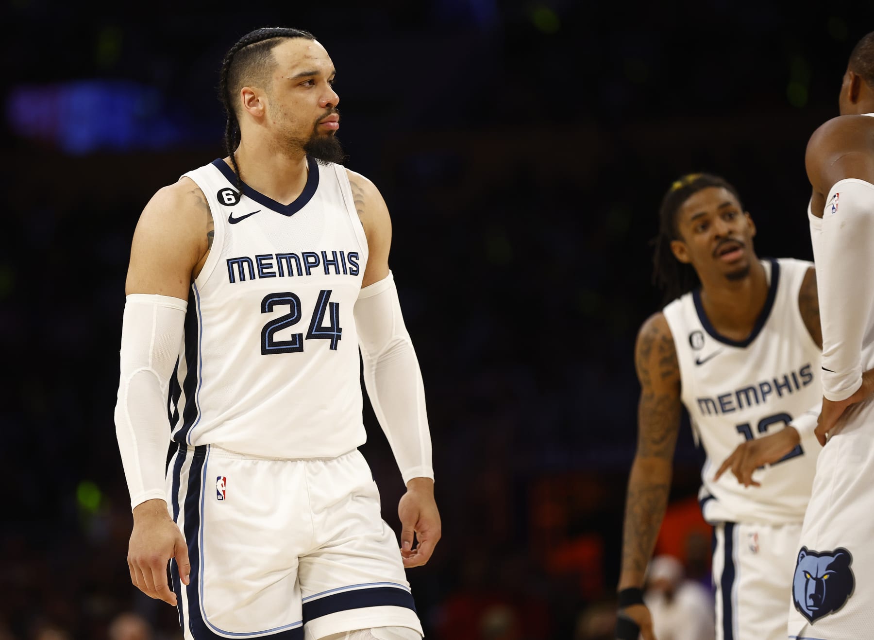 LOS ANGELES, CALIFORNIA - APRIL 28: Dillon Brooks #24 of the Memphis Grizzlies in the second half against the Los Angeles Lakers in Game Six of the Western Conference First Round Playoffs at Crypto.com Arena on April 28, 2023 in Los Angeles, California. NOTE TO USER: User expressly acknowledges and agrees that, by downloading and/or using this photograph, user is consenting to the terms and conditions of the Getty Images License Agreement. (Photo by Ronald Martinez/Getty Images) LOS ANGELES, CALIFORNIA - APRIL 28: Dillon Brooks #24 of the Memphis Grizzlies in the second half against the Los Angeles Lakers in Game Six of the Western Conference First Round Playoffs at Crypto.com Arena on April 28, 2023 in Los Angeles, California. NOTE TO USER: User expressly acknowledges and agrees that, by downloading and/or using this photograph, user is consenting to the terms and conditions of the Getty Images License Agreement. (Photo by Ronald Martinez/Getty Images)
