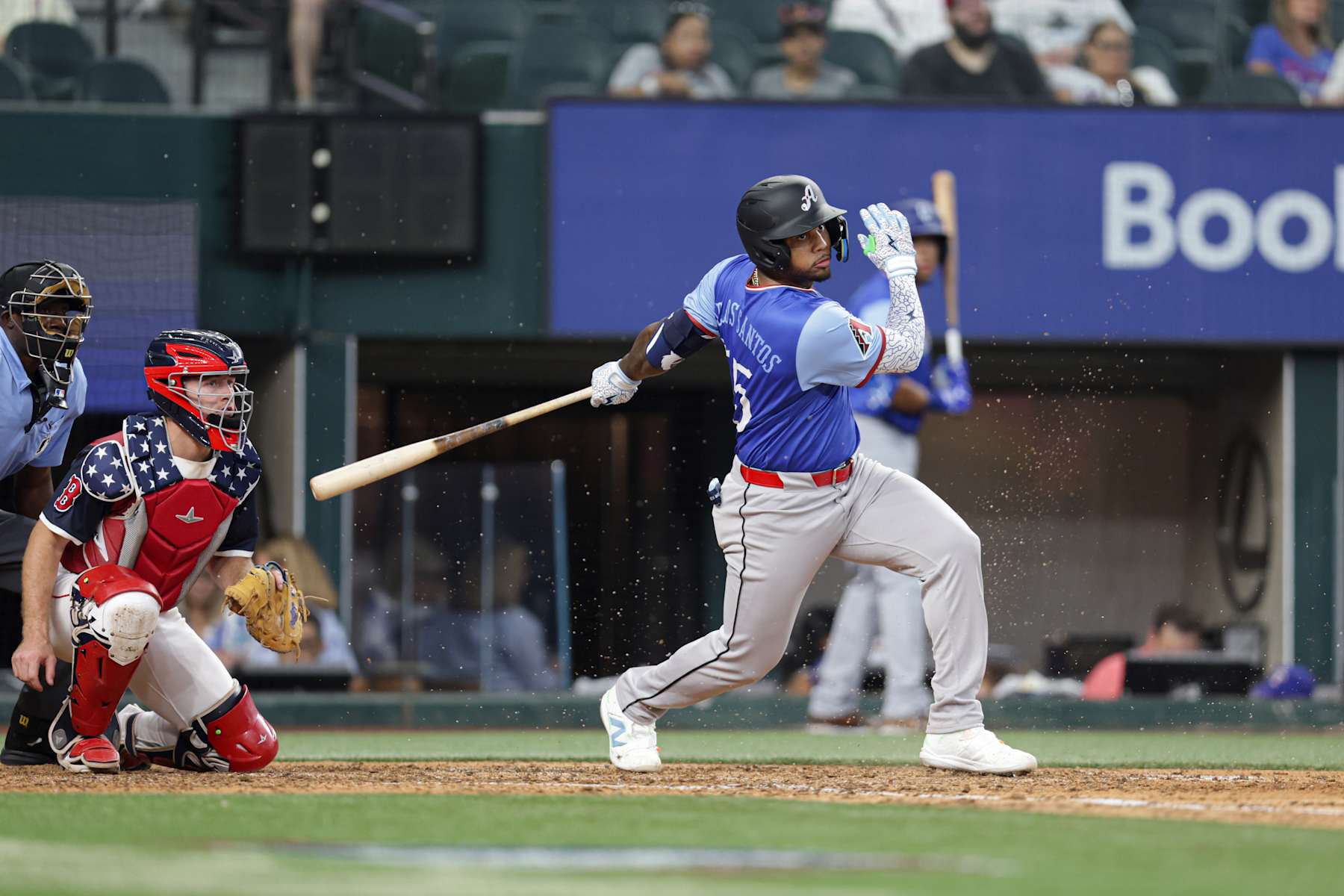 ARLINGTON, TX - JULY 13: Deyvison De Los Santos #55 of the Arizona Diamondbacks bats during the 2024 All-Star Futures Game at Globe Life Field on Saturday, July 13, 2024 in Arlington, Texas. (Photo by Rob Tringali/MLB Photos via Getty Images)